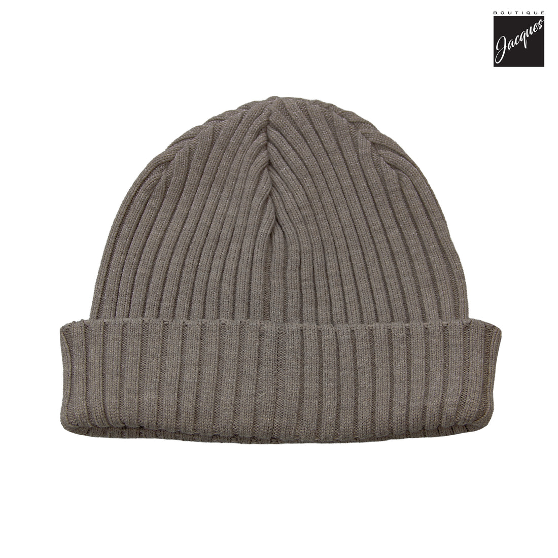 Taupe Shark Tag Soft Cool-Touch Wool Ribbed Beanie - Paul & Shark