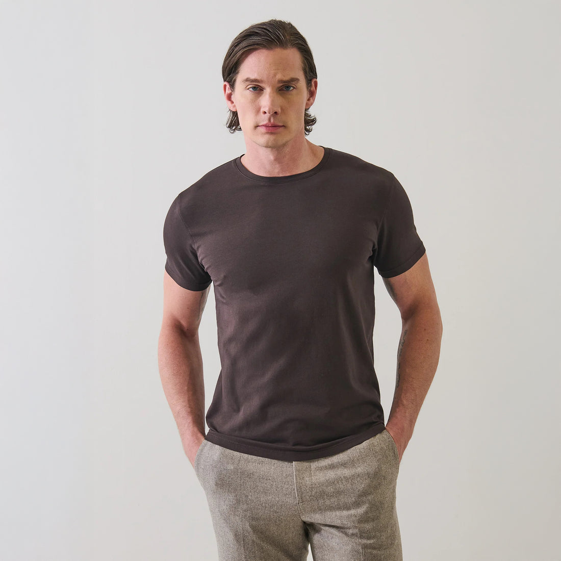 Ganache Brown Pima Cotton Stretch Iconic T-Shirt - Patrick Assaraf