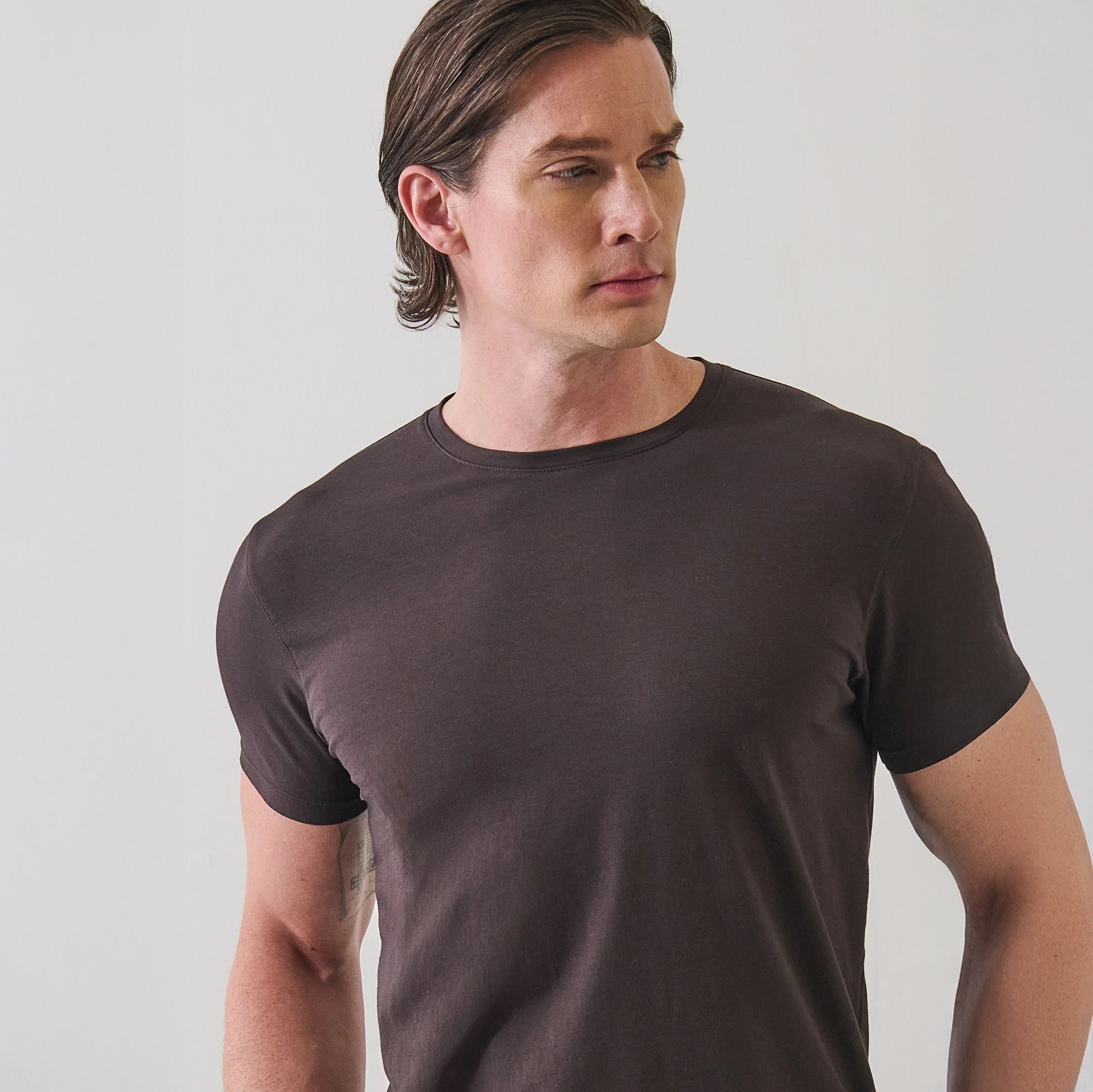Ganache Brown Pima Cotton Stretch Iconic T-Shirt - Patrick Assaraf