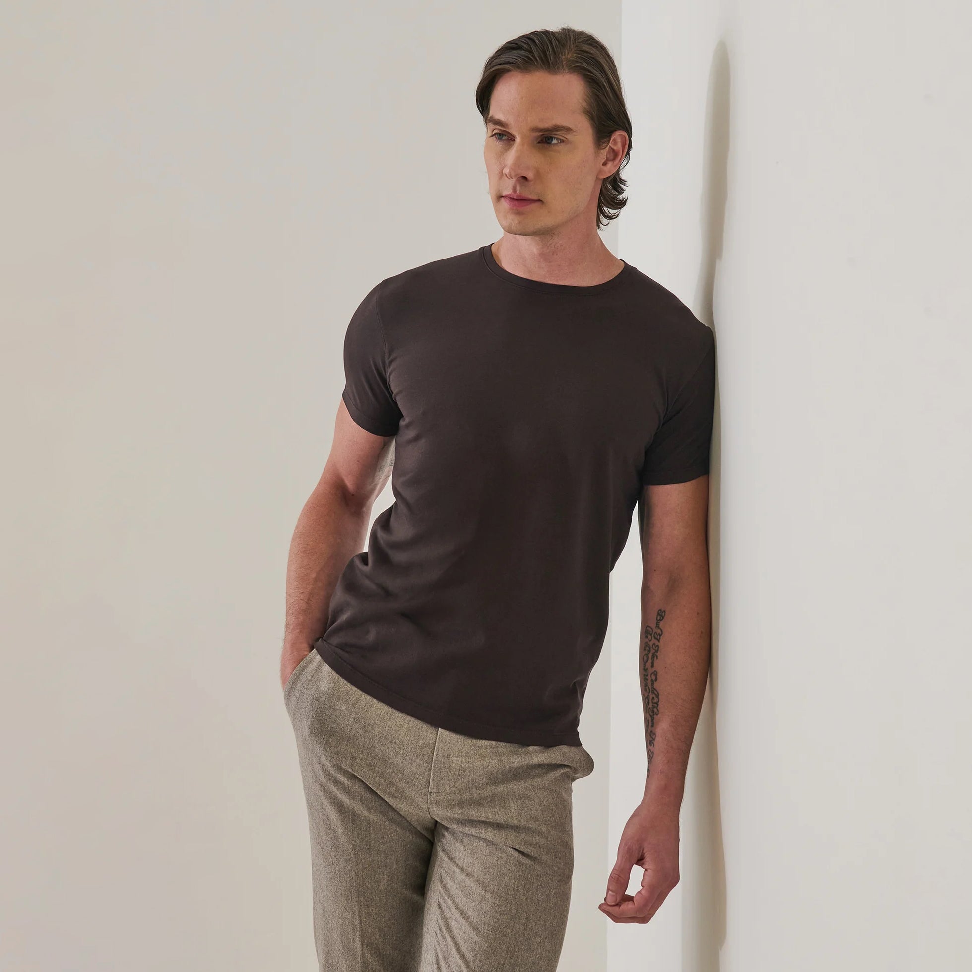Ganache Brown Pima Cotton Stretch Iconic T-Shirt - Patrick Assaraf