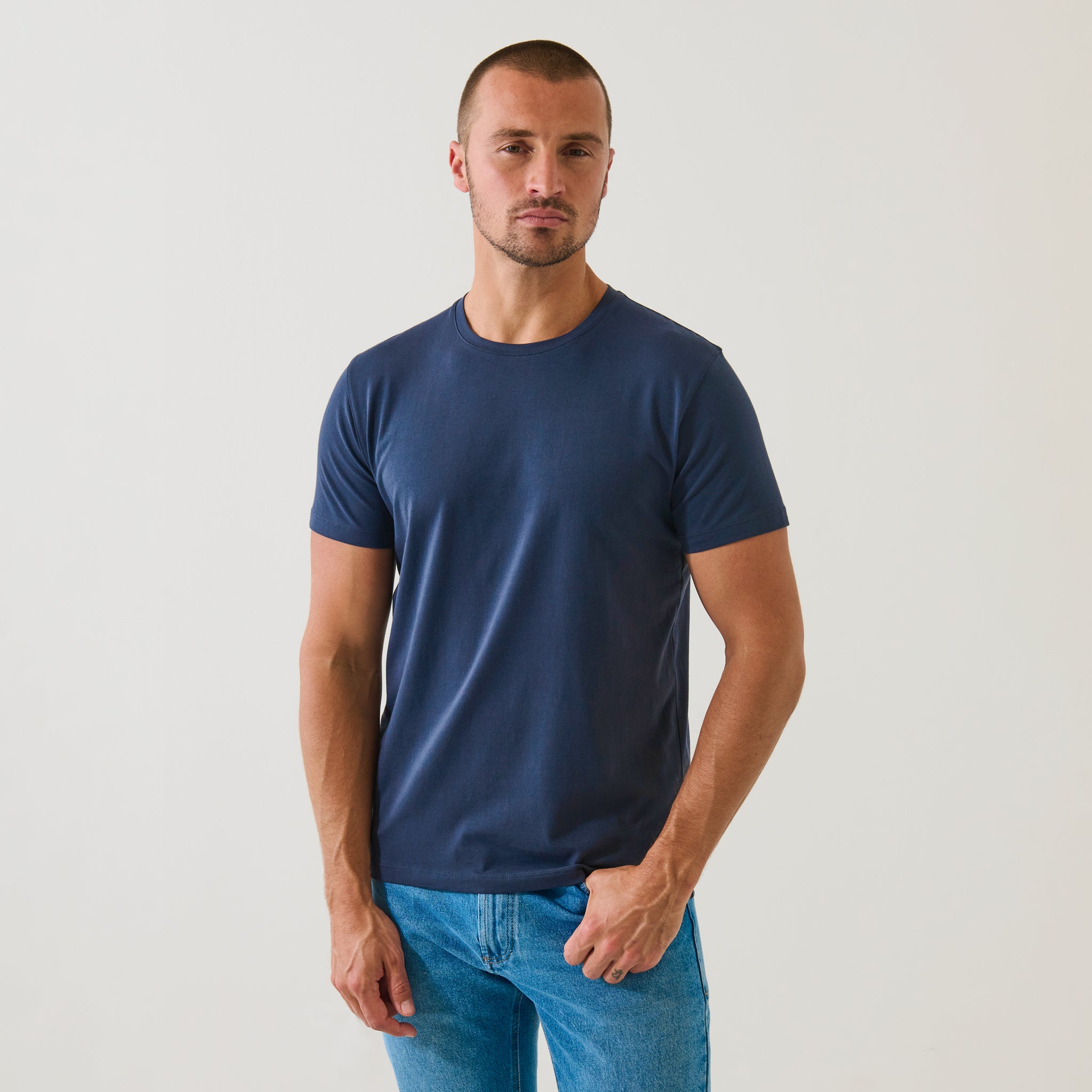 Marine Blue Pima Cotton Stretch Iconic T-Shirt - Patrick Assaraf