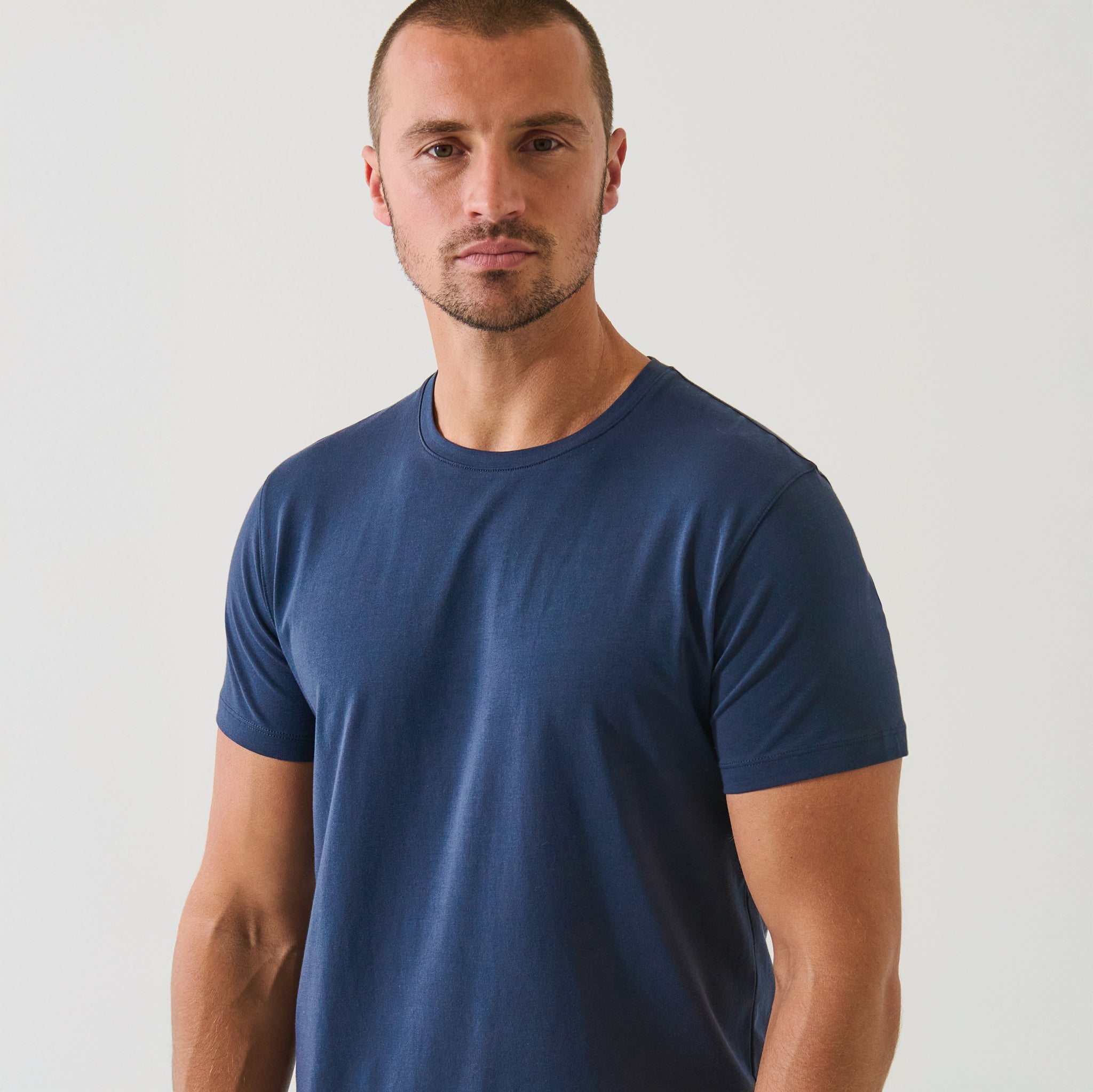 Marine Blue Pima Cotton Stretch Iconic T-Shirt - Patrick Assaraf