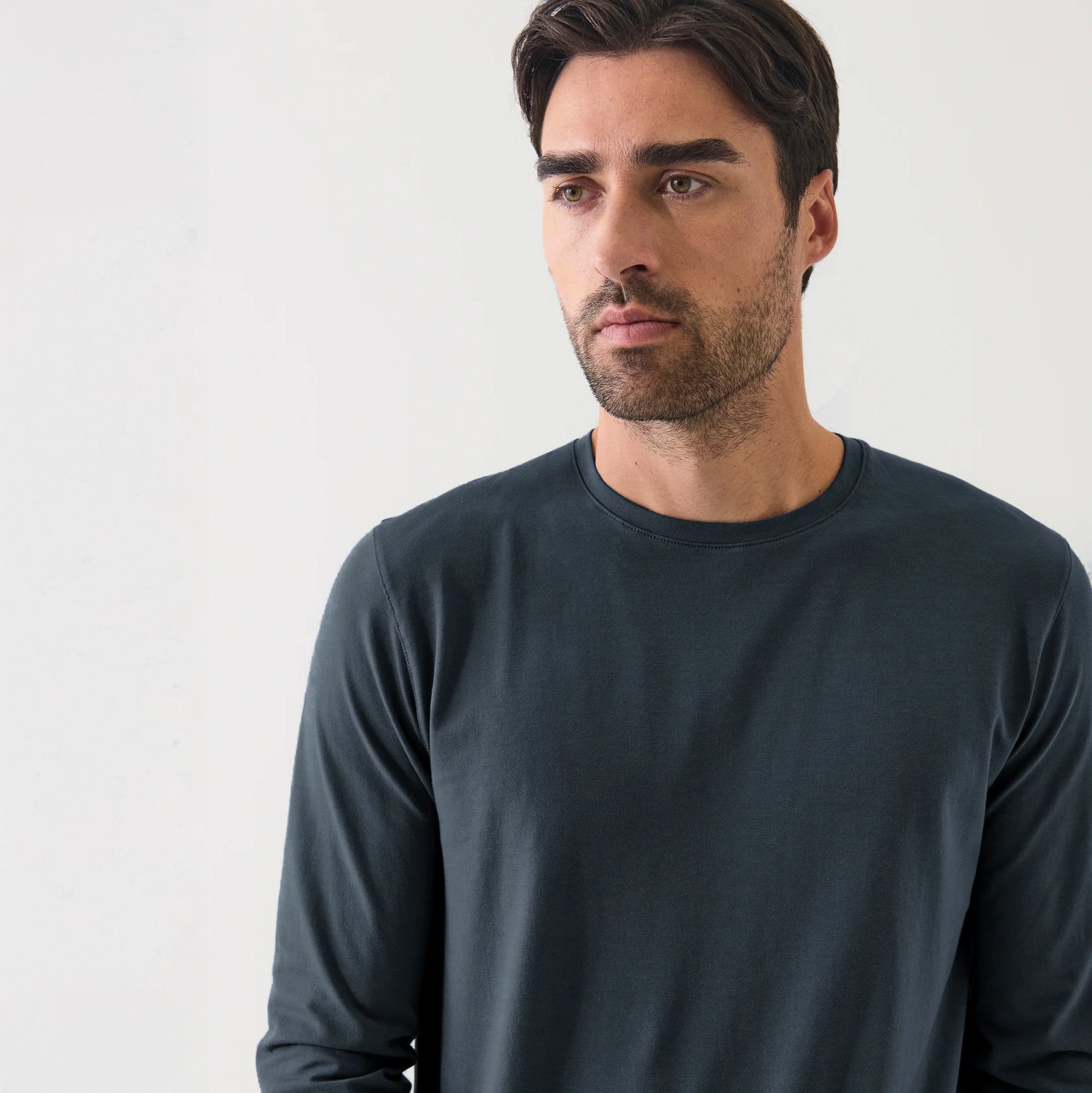 Eventide Blue Pima Cotton Stretch Long Sleeve T-Shirt - Patrick Assaraf