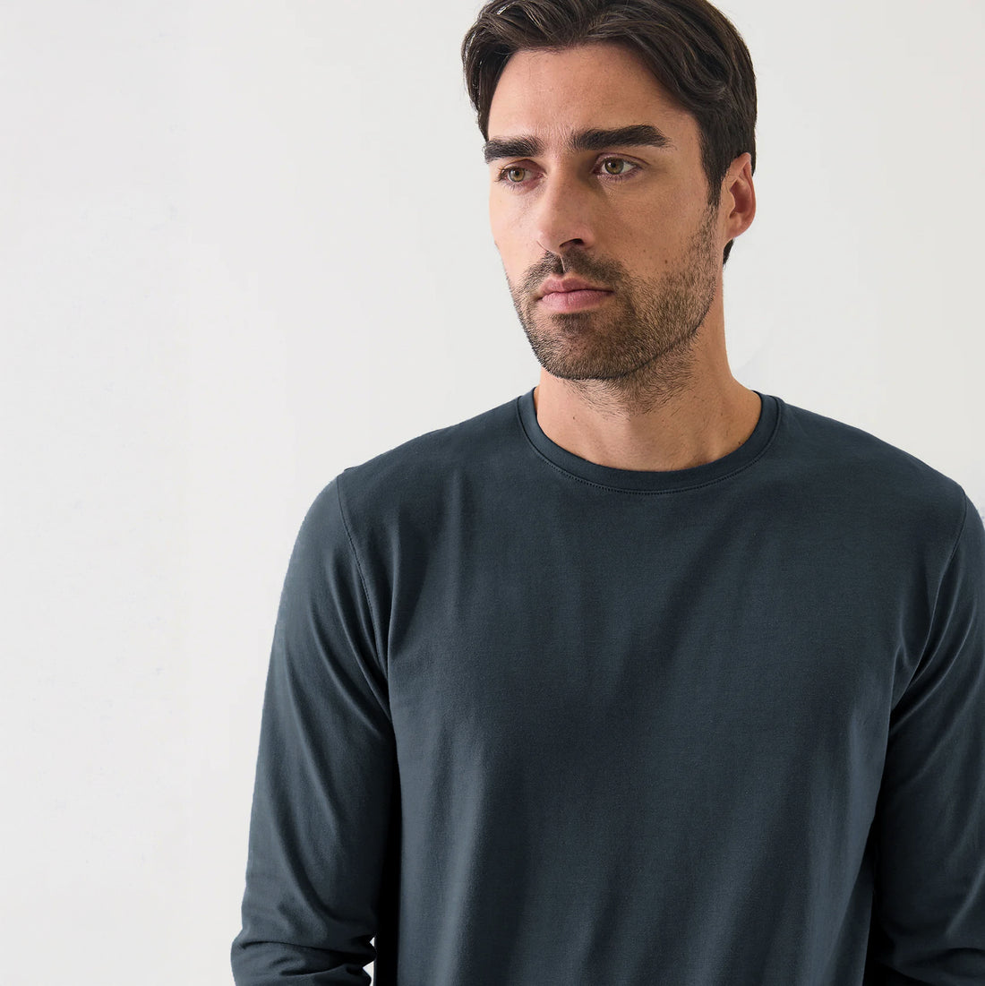 Eventide Blue Pima Cotton Stretch Long Sleeve T-Shirt - Patrick Assaraf