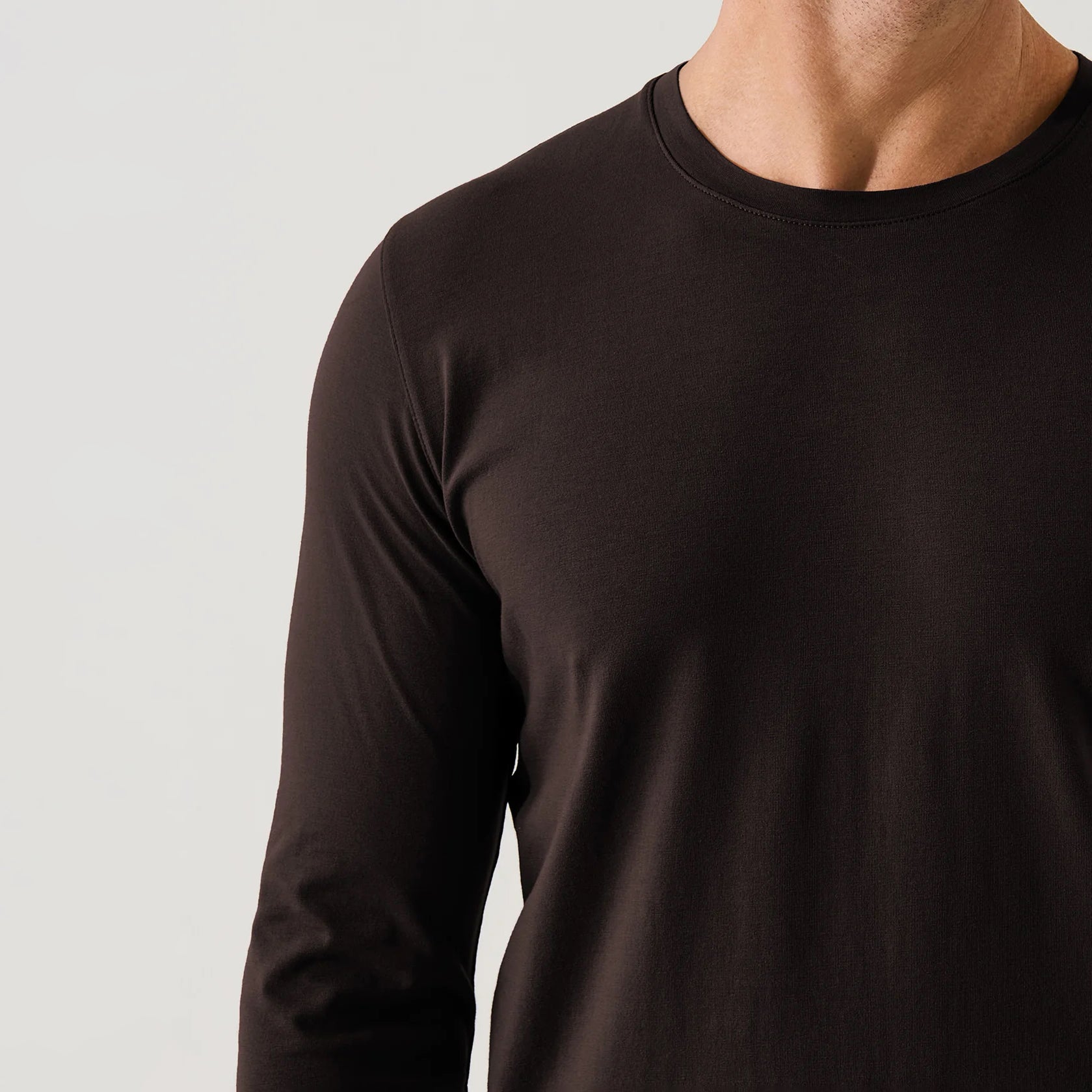 Ganache Brown Pima Cotton Stretch Long Sleeve T-Shirt - Patrick Assaraf