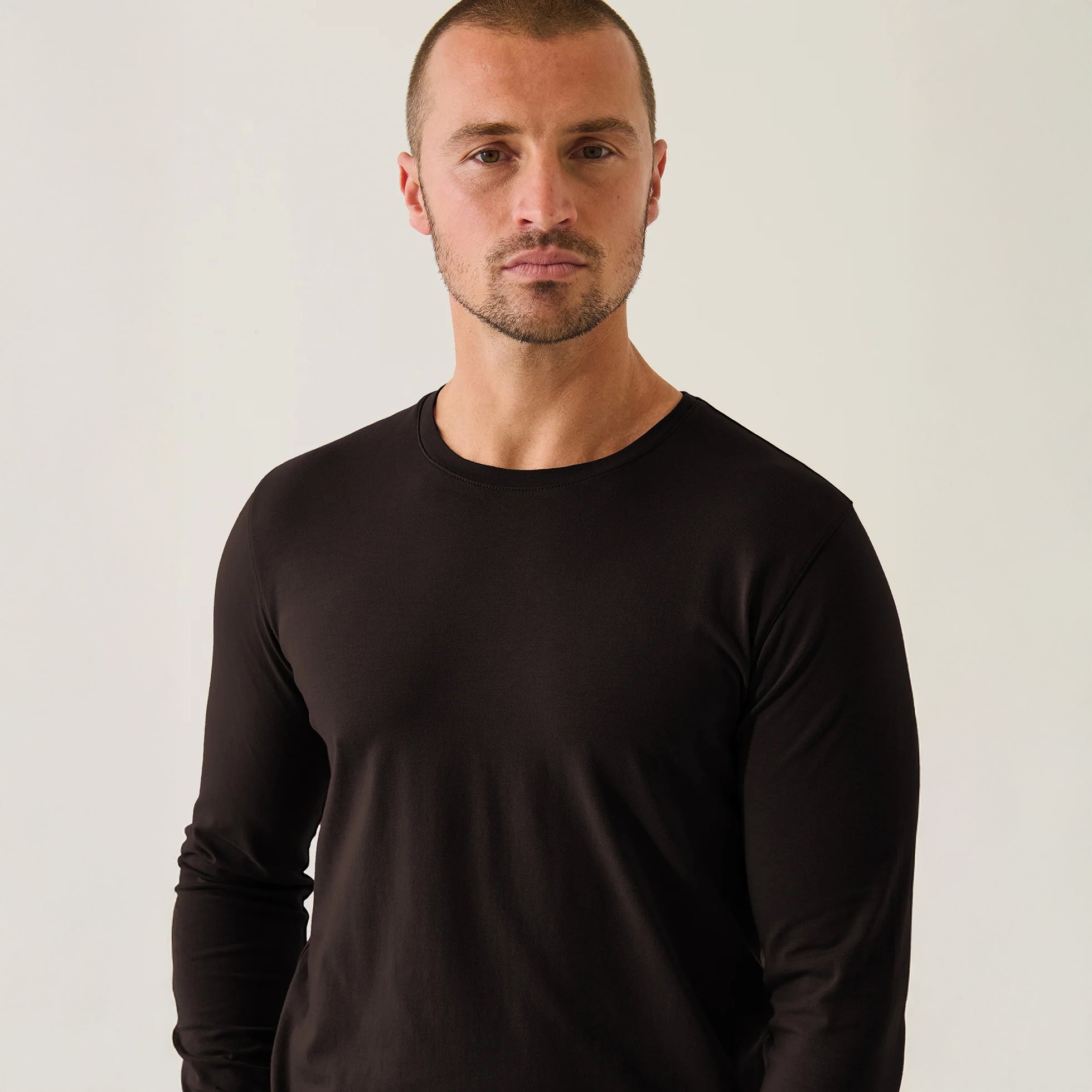 Ganache Brown Pima Cotton Stretch Long Sleeve T-Shirt - Patrick Assaraf