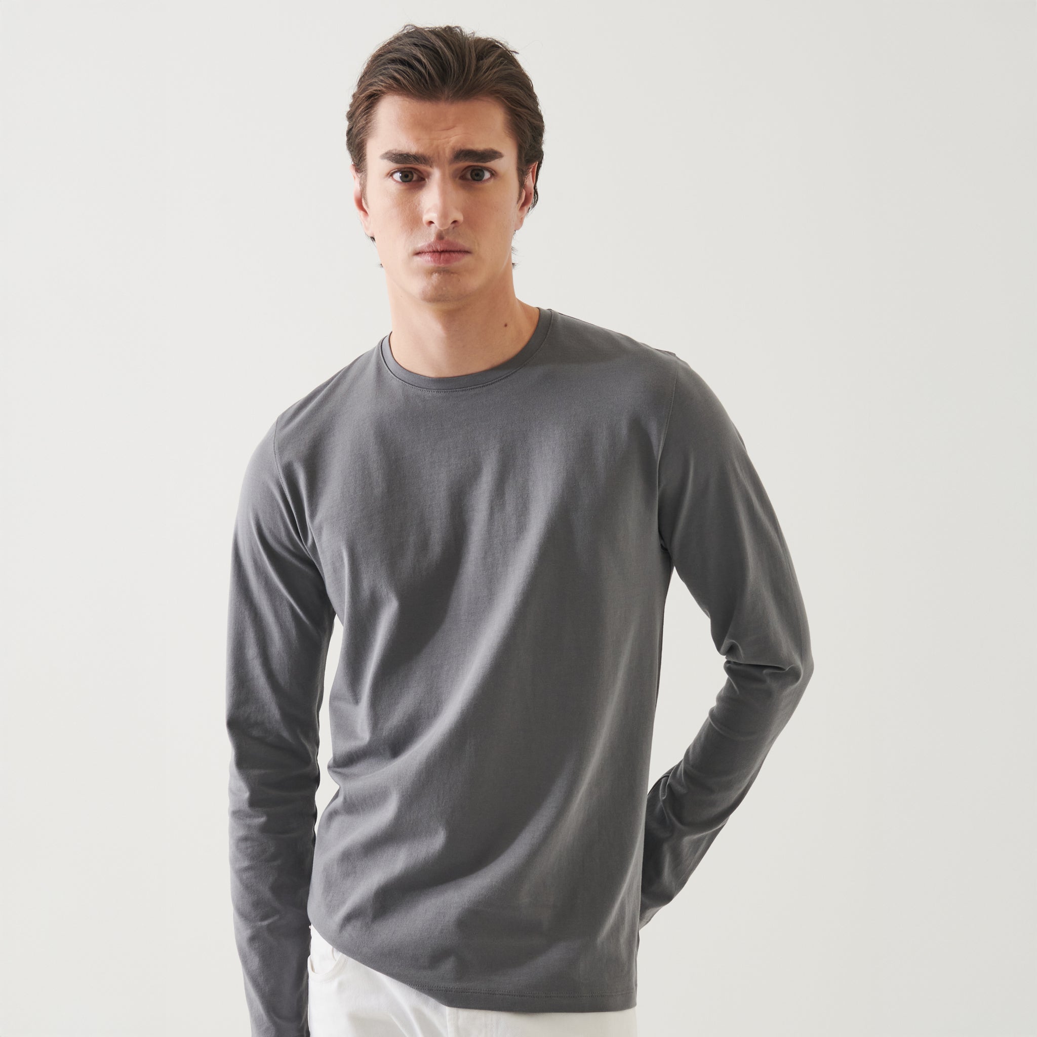 Middle Gray Pima Stretch Long Sleeve T-Shirt - Patrick Assaraf