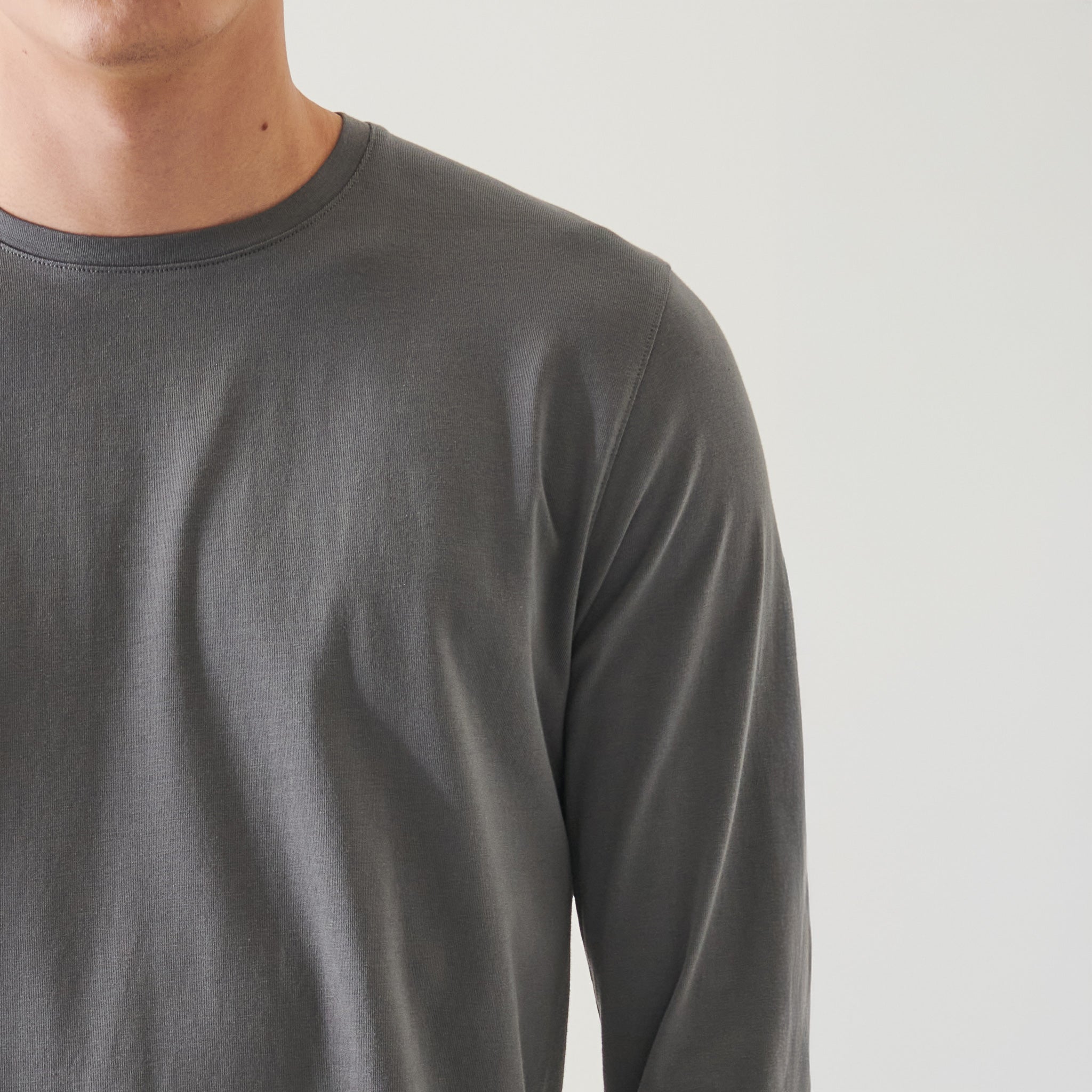 Middle Gray Pima Stretch Long Sleeve T-Shirt - Patrick Assaraf