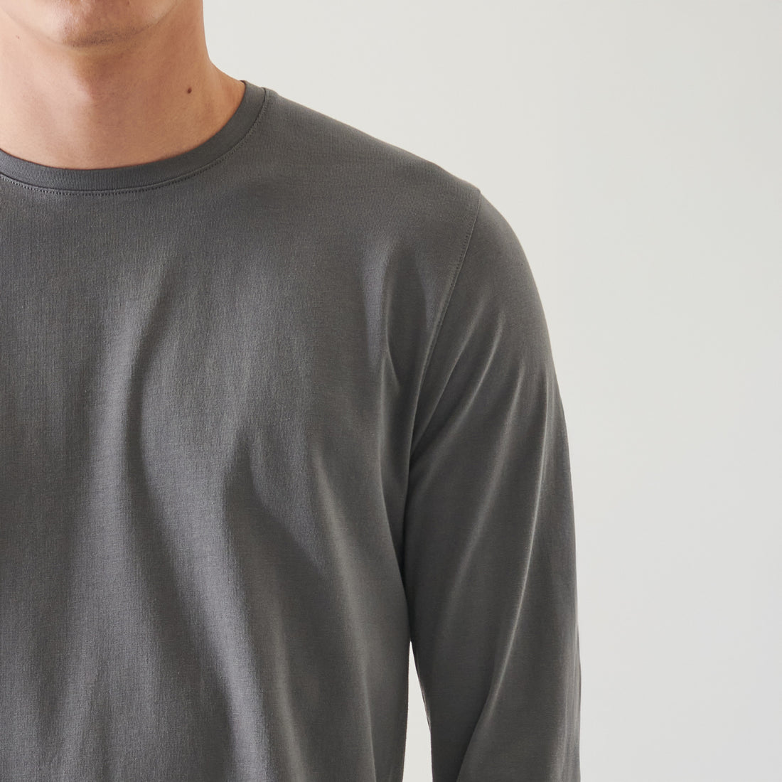 Middle Gray Pima Stretch Long Sleeve T-Shirt - Patrick Assaraf