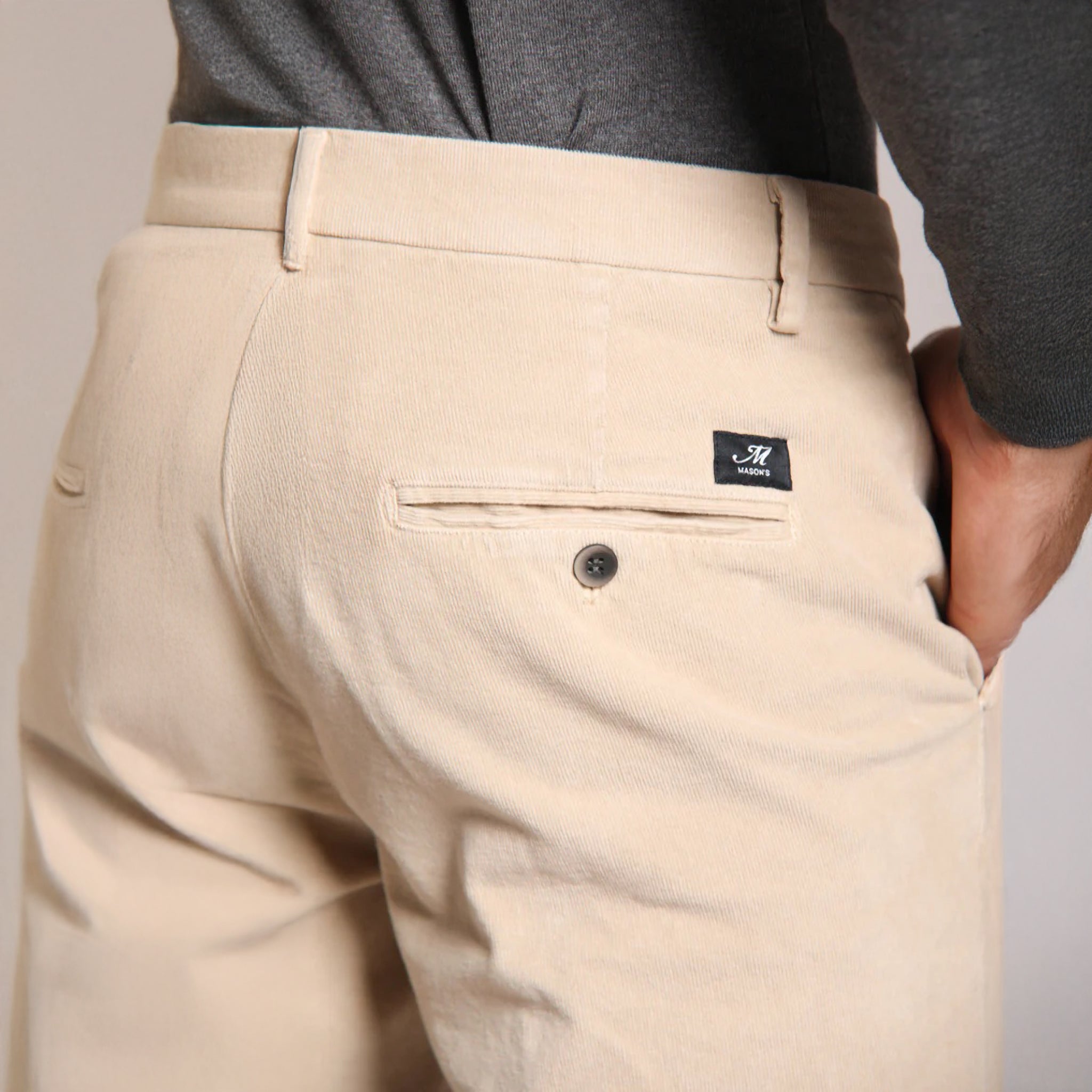 Beige Baby Cord Slim Fit Stretch Chino - Mason's