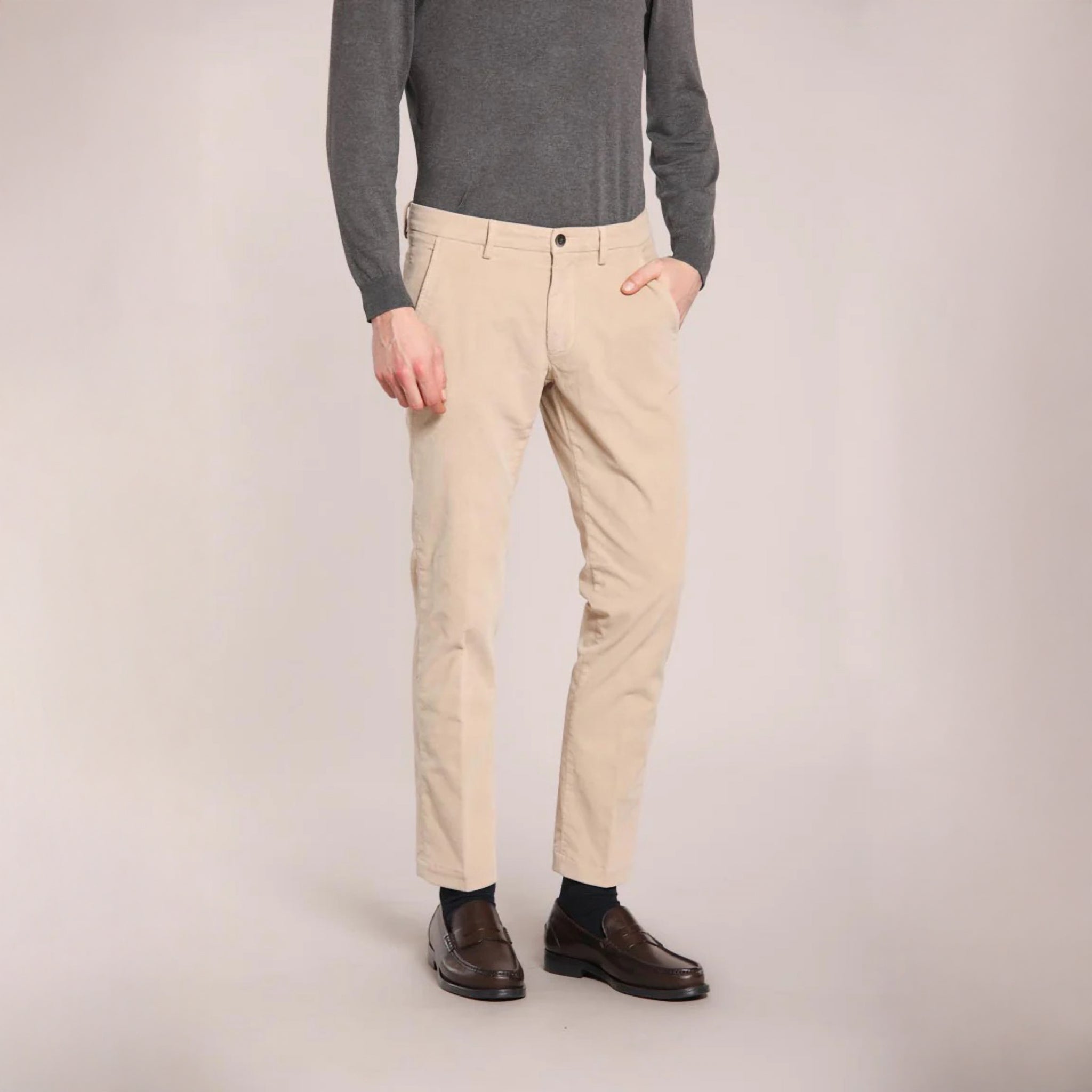 Beige Baby Cord Slim Fit Stretch Chino - Mason's