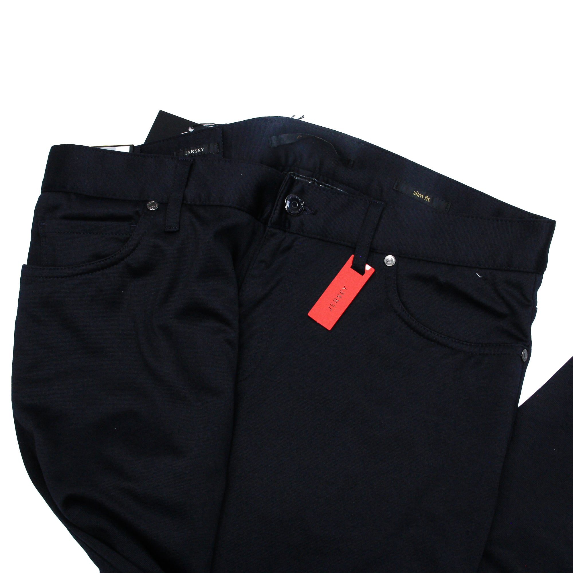 Navy Blue Slim Fit Super Jersey Five-Pocket Pants - ALBERTO