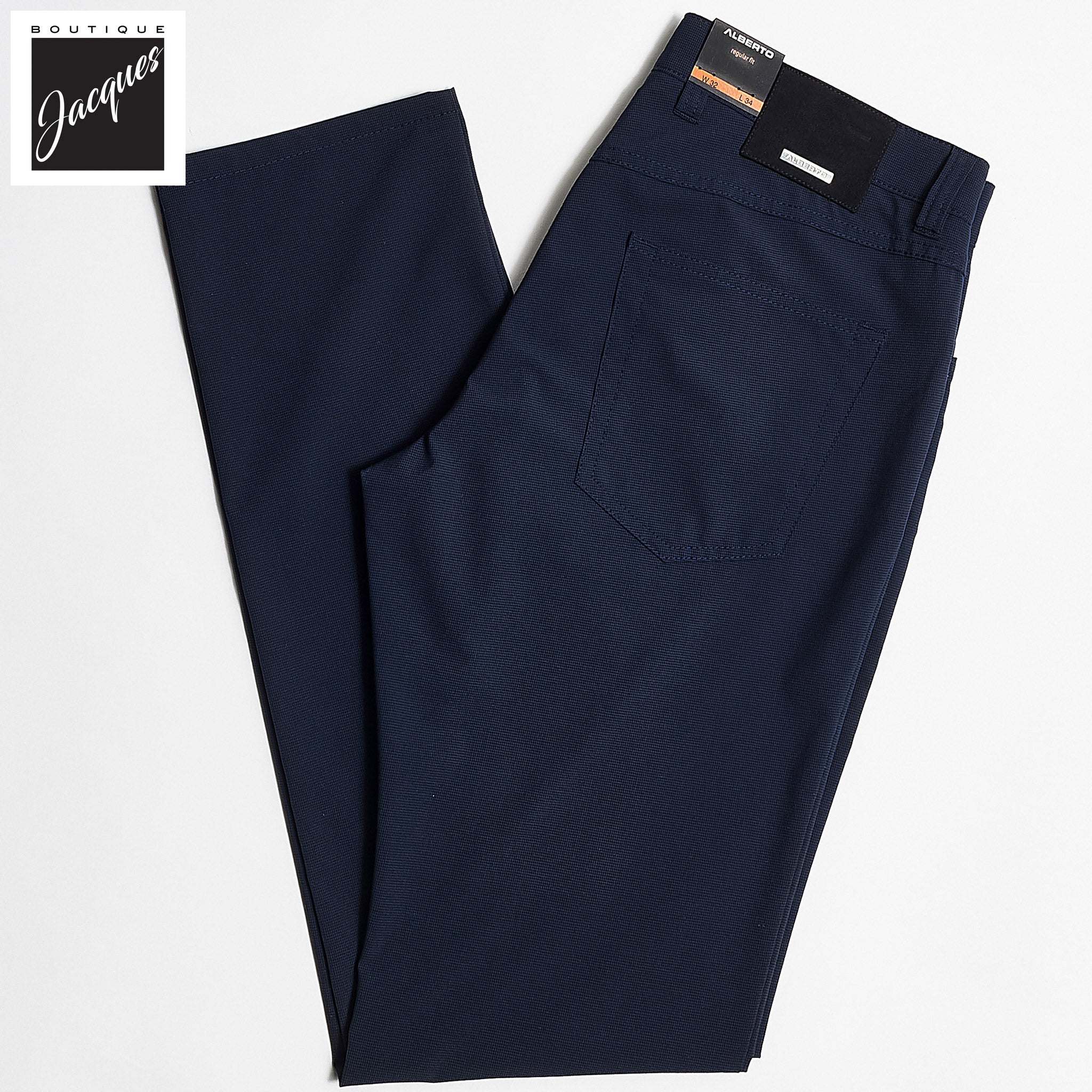 Blue Mini Pepita Pattern Ceramica Pipe Five Pocket Pants - ALBERTO - Boutique Jacques International