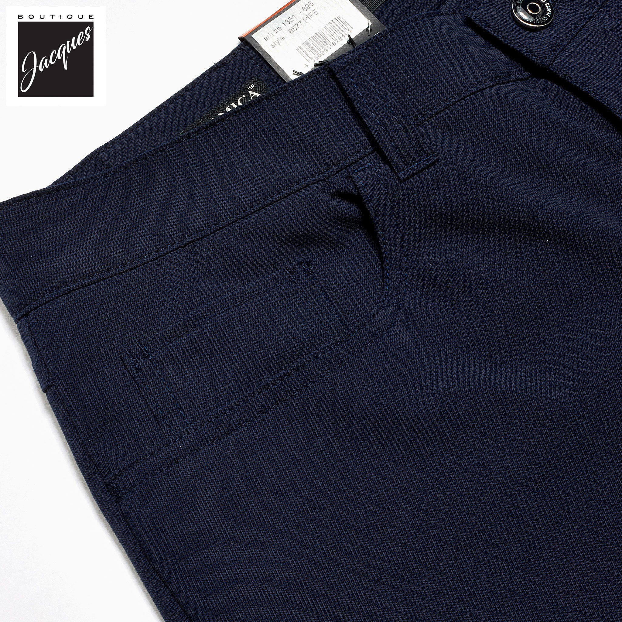 Blue Mini Pepita Pattern Ceramica Pipe Five Pocket Pants - ALBERTO - Boutique Jacques International
