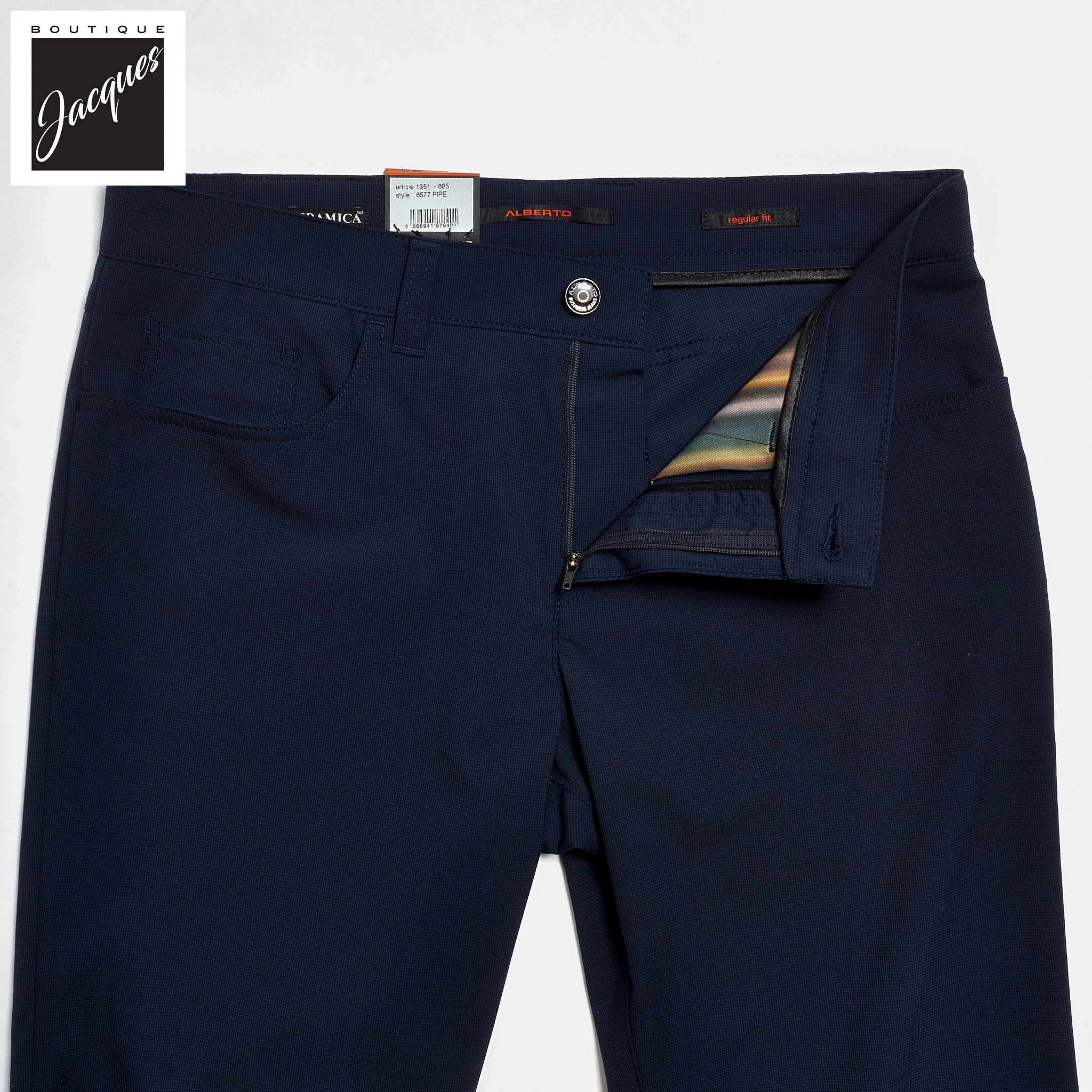 Blue Mini Pepita Pattern Ceramica Pipe Five Pocket Pants - ALBERTO - Boutique Jacques International