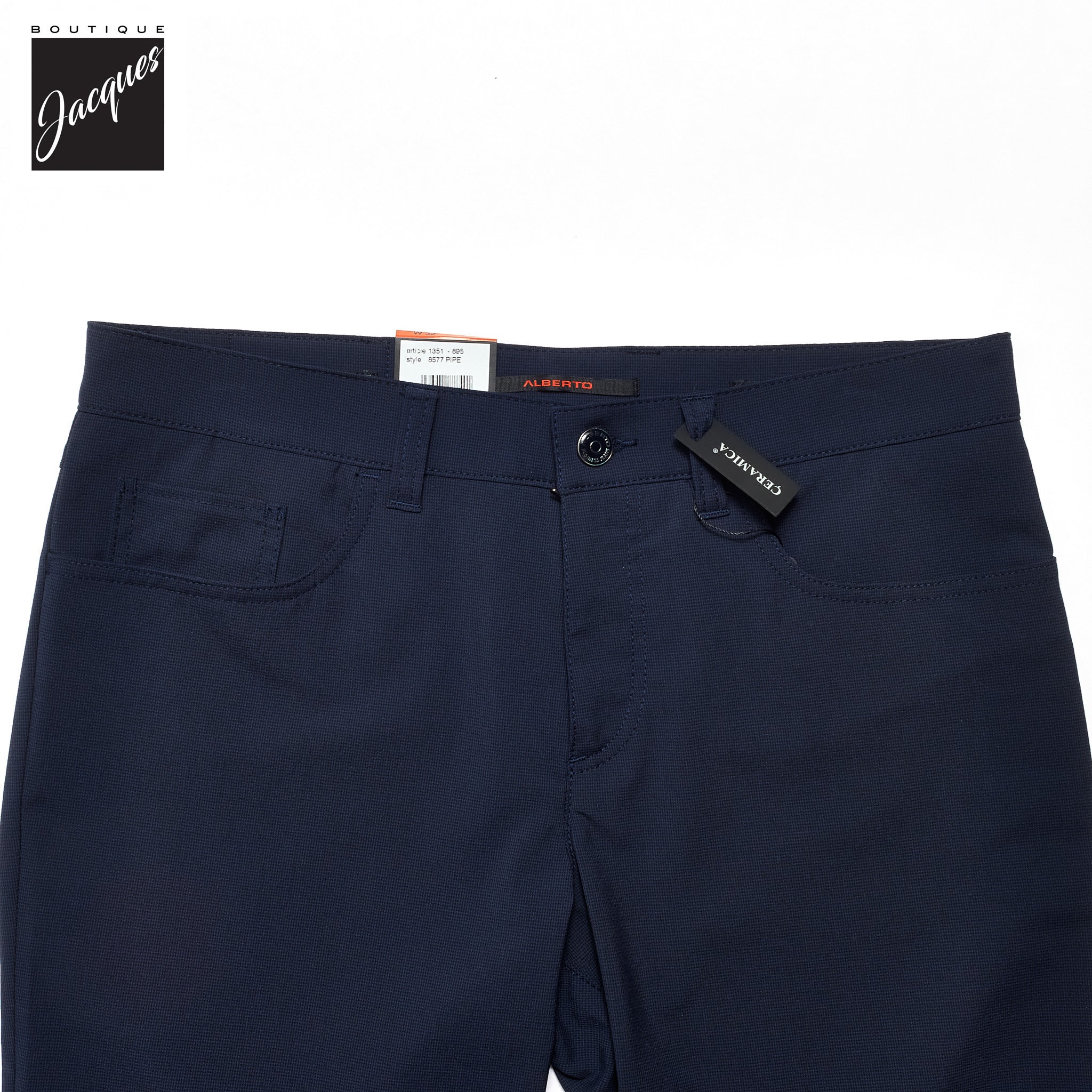 Blue Mini Pepita Pattern Ceramica Pipe Five Pocket Pants - ALBERTO - Boutique Jacques International