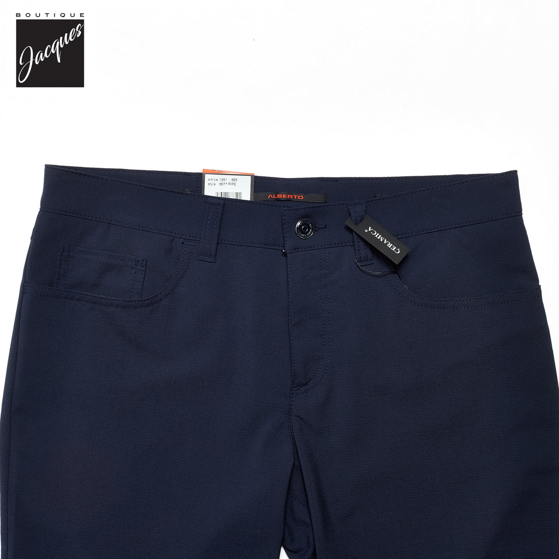 Blue Mini Pepita Pattern Ceramica Pipe Five Pocket Pants - ALBERTO - Boutique Jacques International