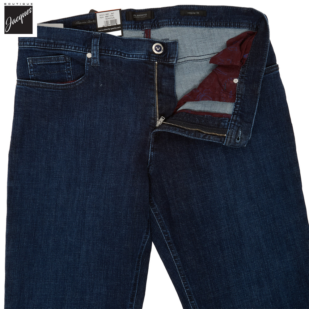 Dark Blue Pipe Premium Business Cotton-Stretch Jeans - ALBERTO - Boutique Jacques International