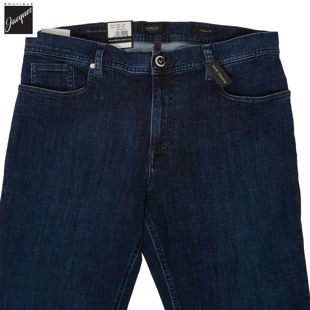 Dark Blue Pipe Premium Business Cotton-Stretch Jeans - ALBERTO - Boutique Jacques International