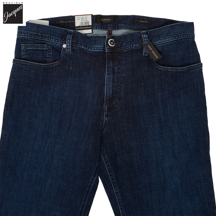 Dark Blue Pipe Premium Business Cotton-Stretch Jeans - ALBERTO - Boutique Jacques International