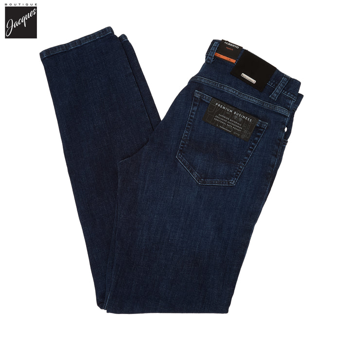 Dark Blue Pipe Premium Business Cotton-Stretch Jeans - ALBERTO - Boutique Jacques International