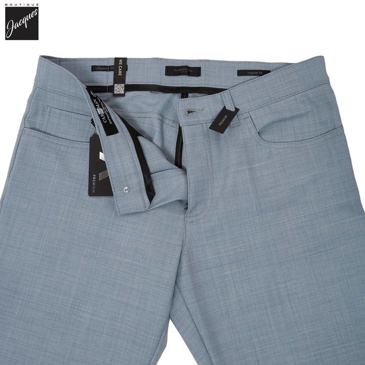 Light Blue Performance Wool-Mix Pipe Regular Fit Five Pocket Pants - ALBERTO - Boutique Jacques International