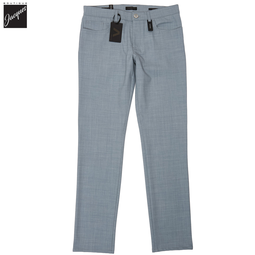 Light Blue Performance Wool-Mix Pipe Regular Fit Five Pocket Pants - ALBERTO - Boutique Jacques International