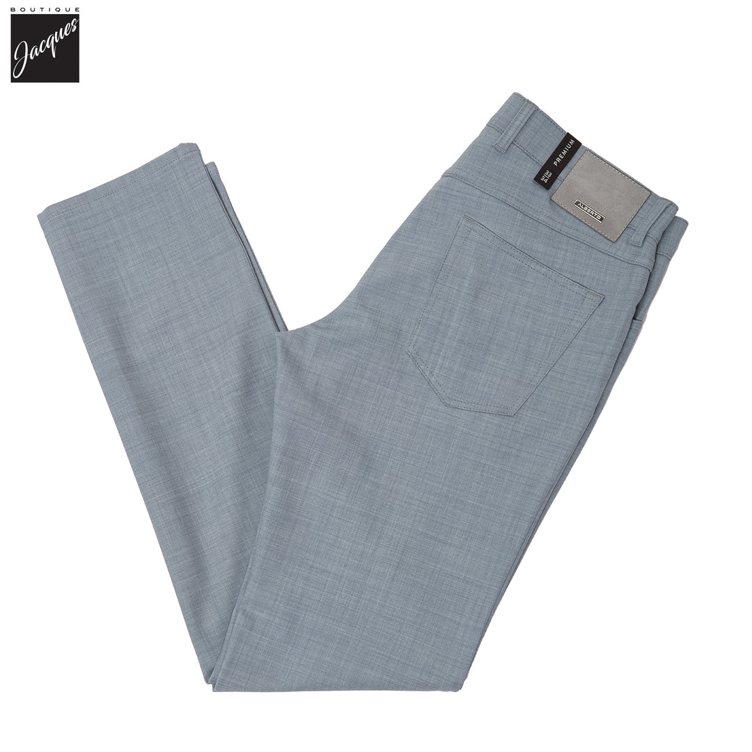 Light Blue Performance Wool-Mix Pipe Regular Fit Five Pocket Pants - ALBERTO - Boutique Jacques International