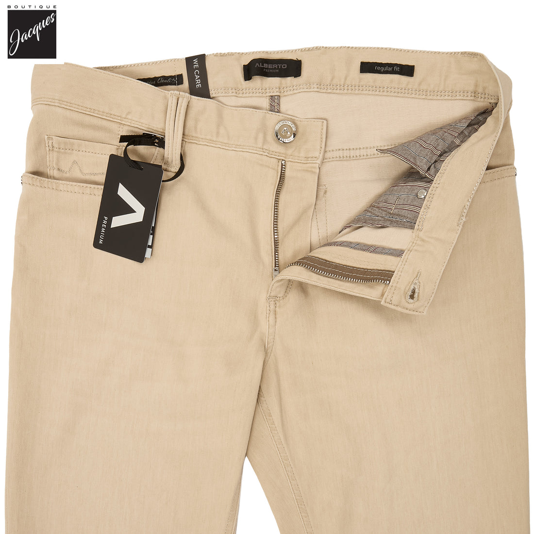 Beige Premium Regular Fit Soft Ultralight Five Pocket Pants - ALBERTO - Boutique Jacques International
