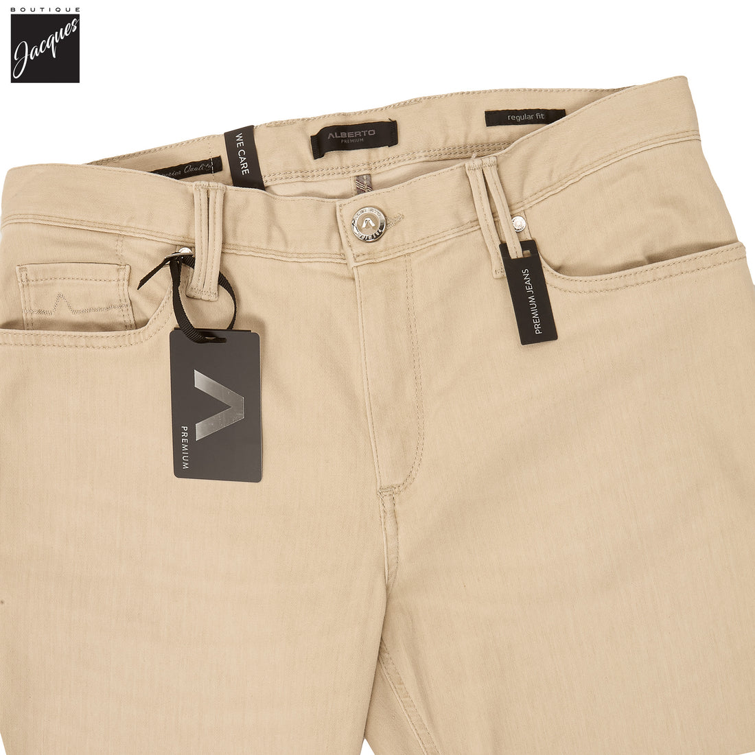Beige Premium Regular Fit Soft Ultralight Five Pocket Pants - ALBERTO - Boutique Jacques International