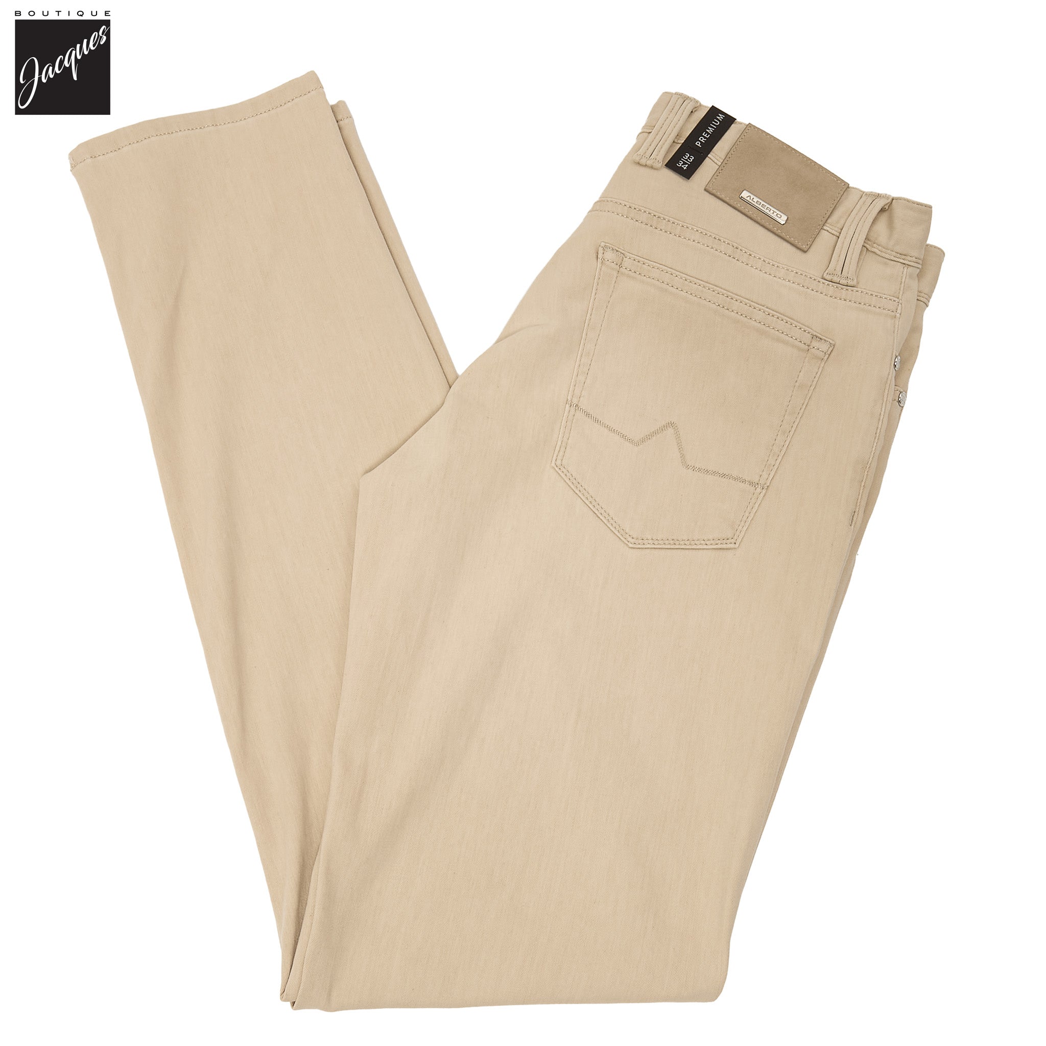 Beige Premium Regular Fit Soft Ultralight Five Pocket Pants - ALBERTO - Boutique Jacques International