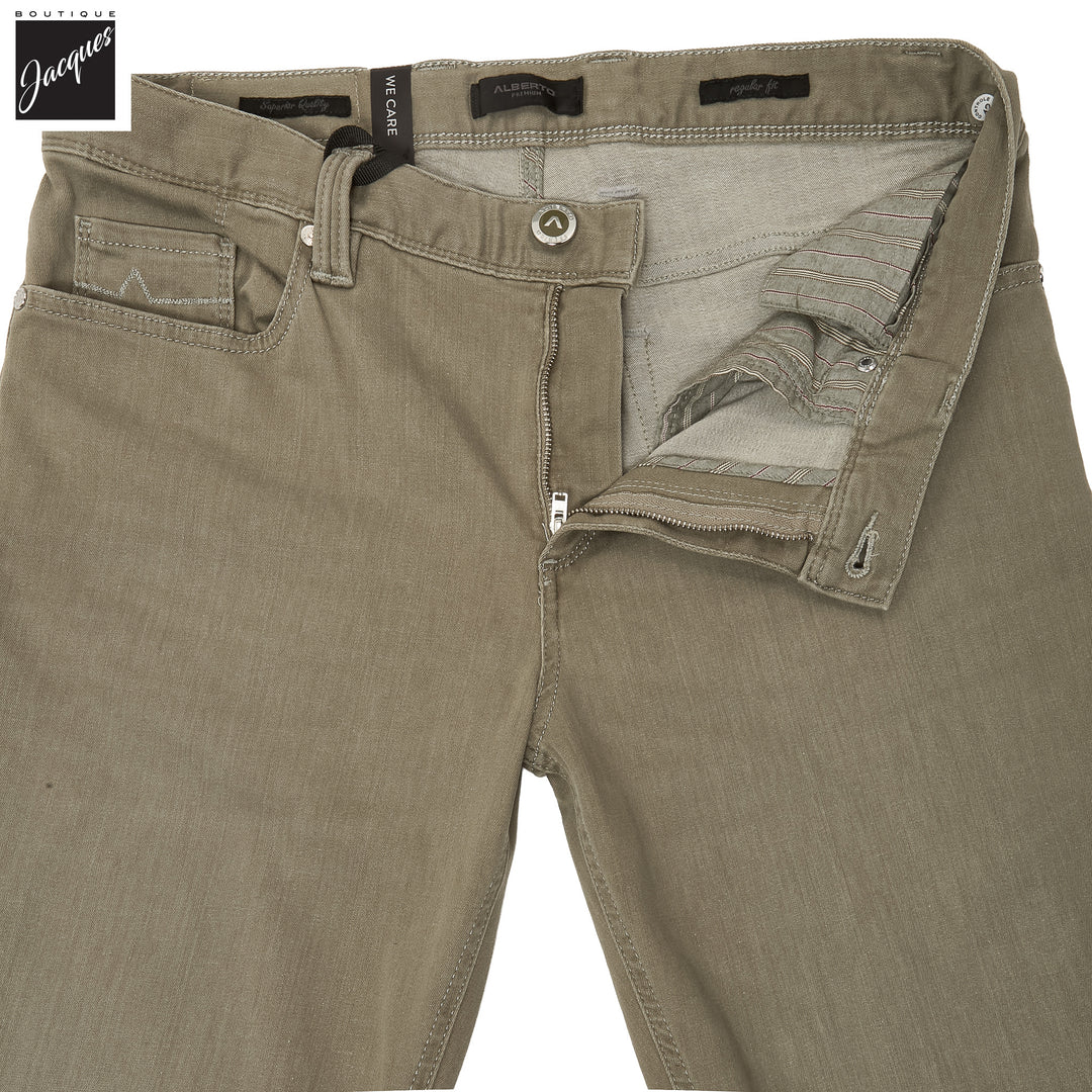 Sage Green Premium Regular Fit Soft Ultralight Five Pocket Pants - ALBERTO - Boutique Jacques International