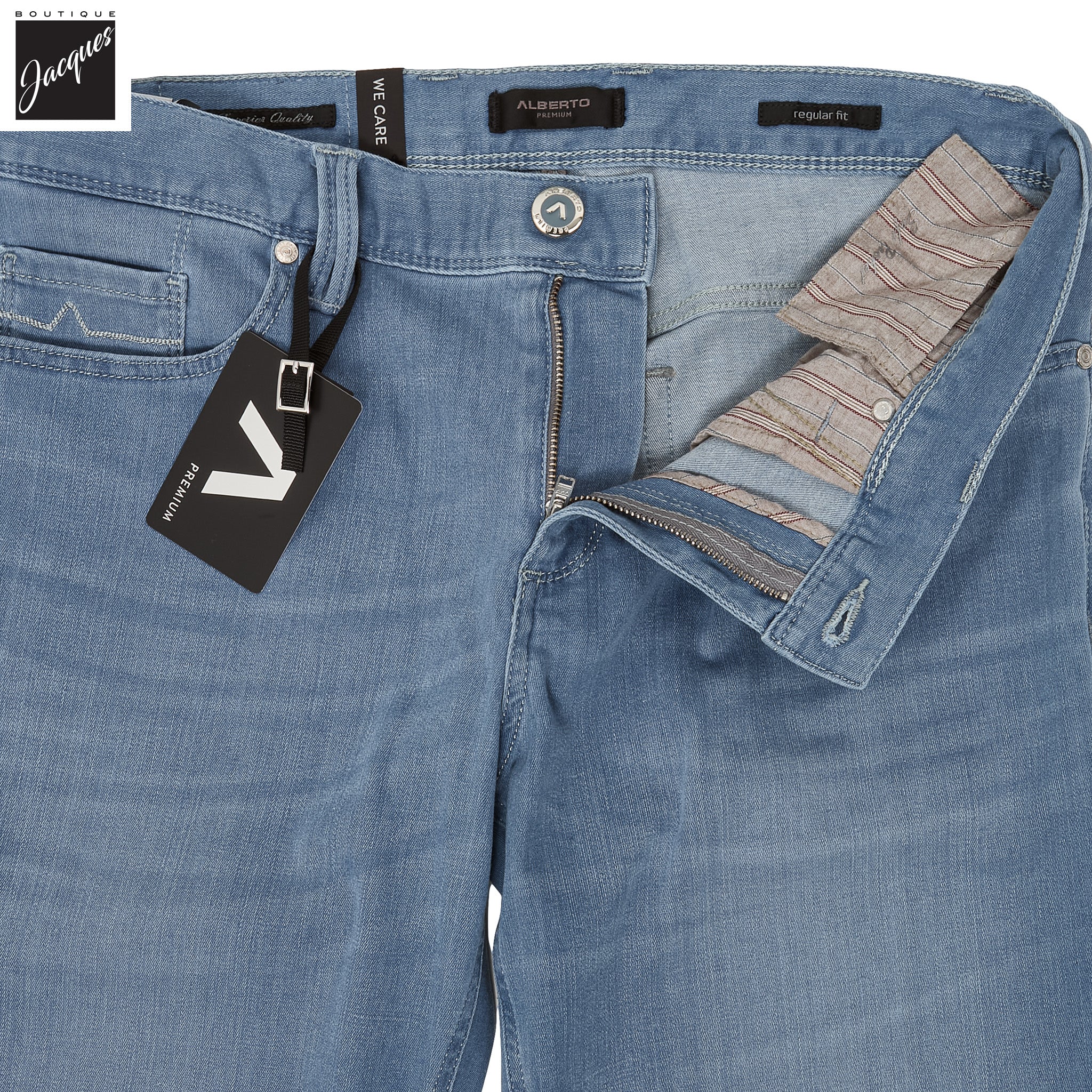 Light Blue Premium Pipe Regular Fit Soft Ultralight Denim - ALBERTO - Boutique Jacques International