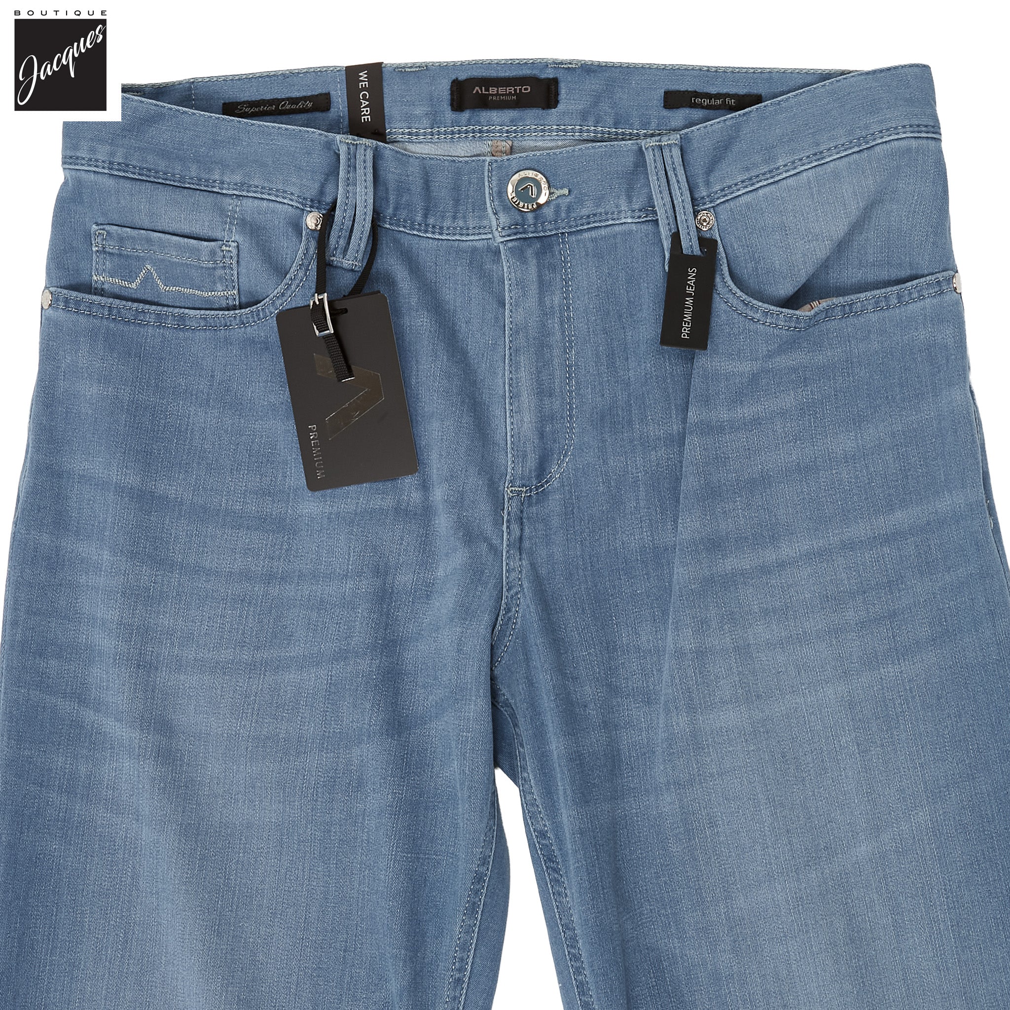Light Blue Premium Pipe Regular Fit Soft Ultralight Denim - ALBERTO - Boutique Jacques International