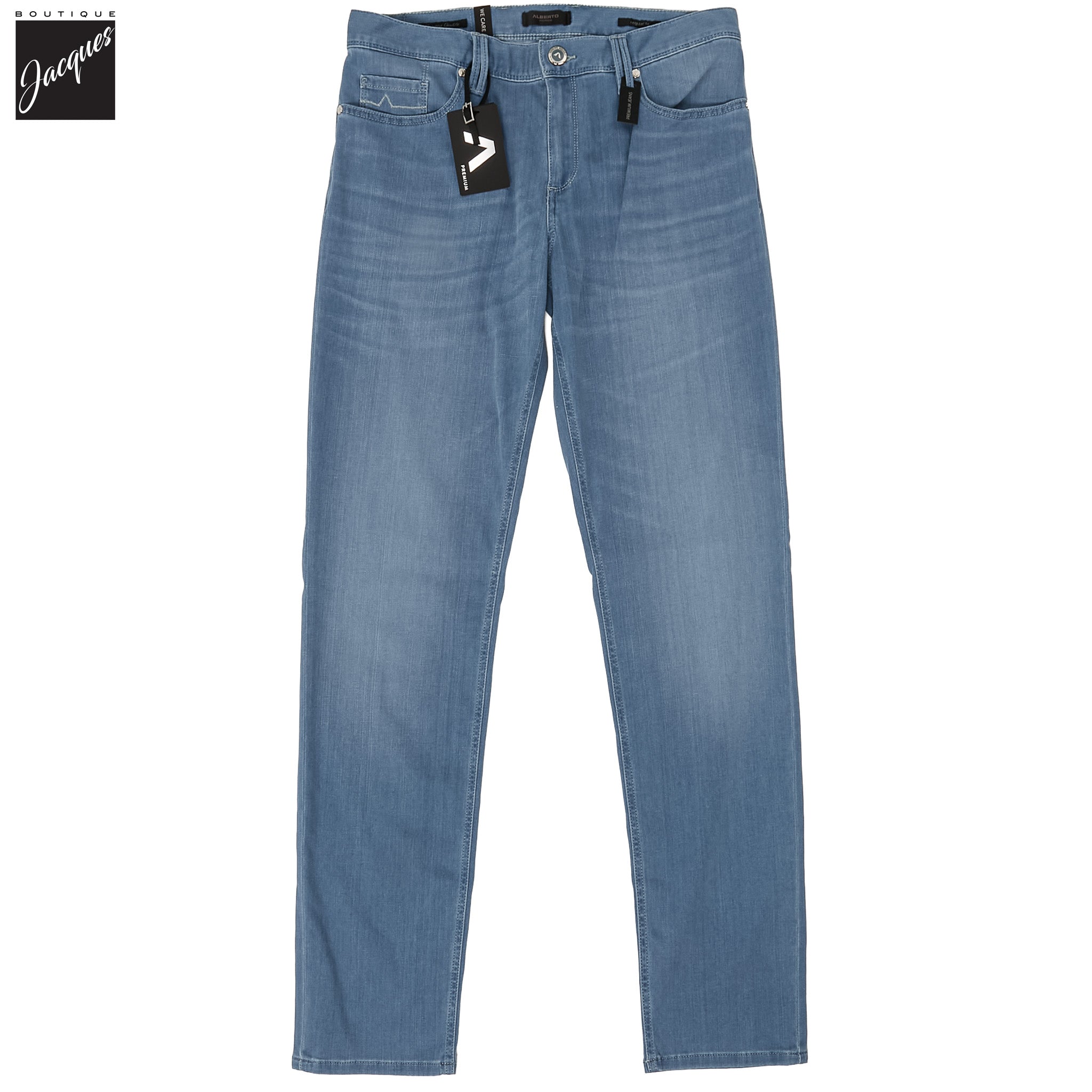 Light Blue Premium Pipe Regular Fit Soft Ultralight Denim - ALBERTO - Boutique Jacques International