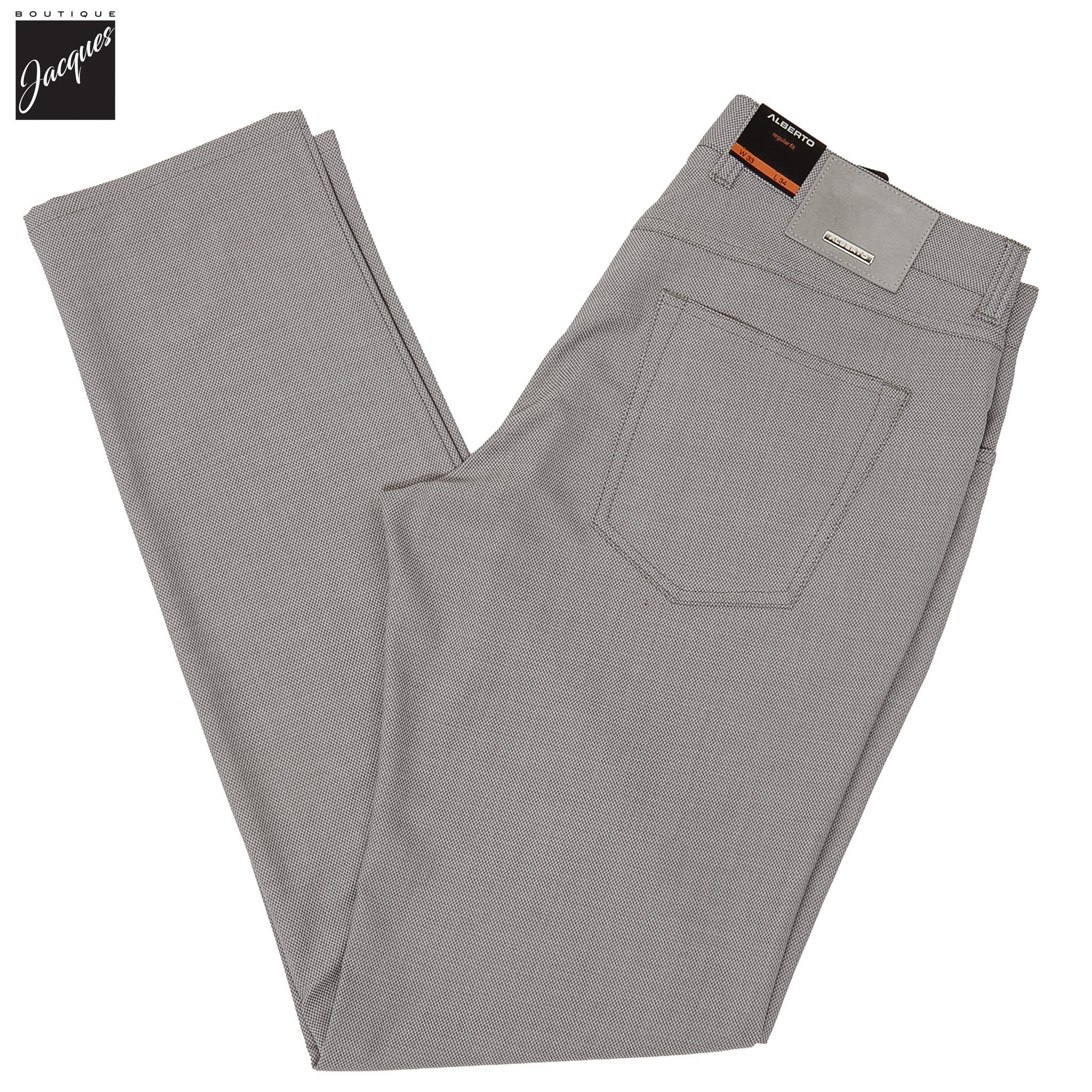 Light Gray Two-Tone Ceramica Pipe Regular Fit Five Pocket Pants - ALBERTO - Boutique Jacques International