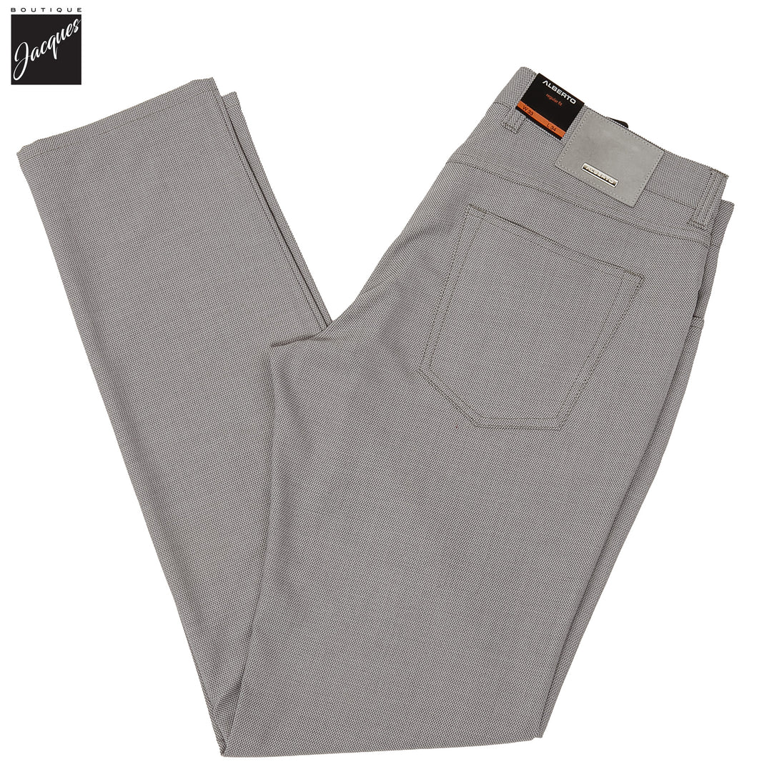 Light Gray Two-Tone Ceramica Pipe Regular Fit Five Pocket Pants - ALBERTO - Boutique Jacques International