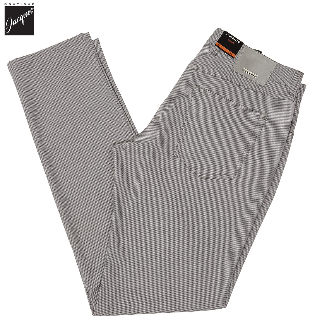 Light Gray Two-Tone Ceramica Pipe Regular Fit Five Pocket Pants - ALBERTO - Boutique Jacques International