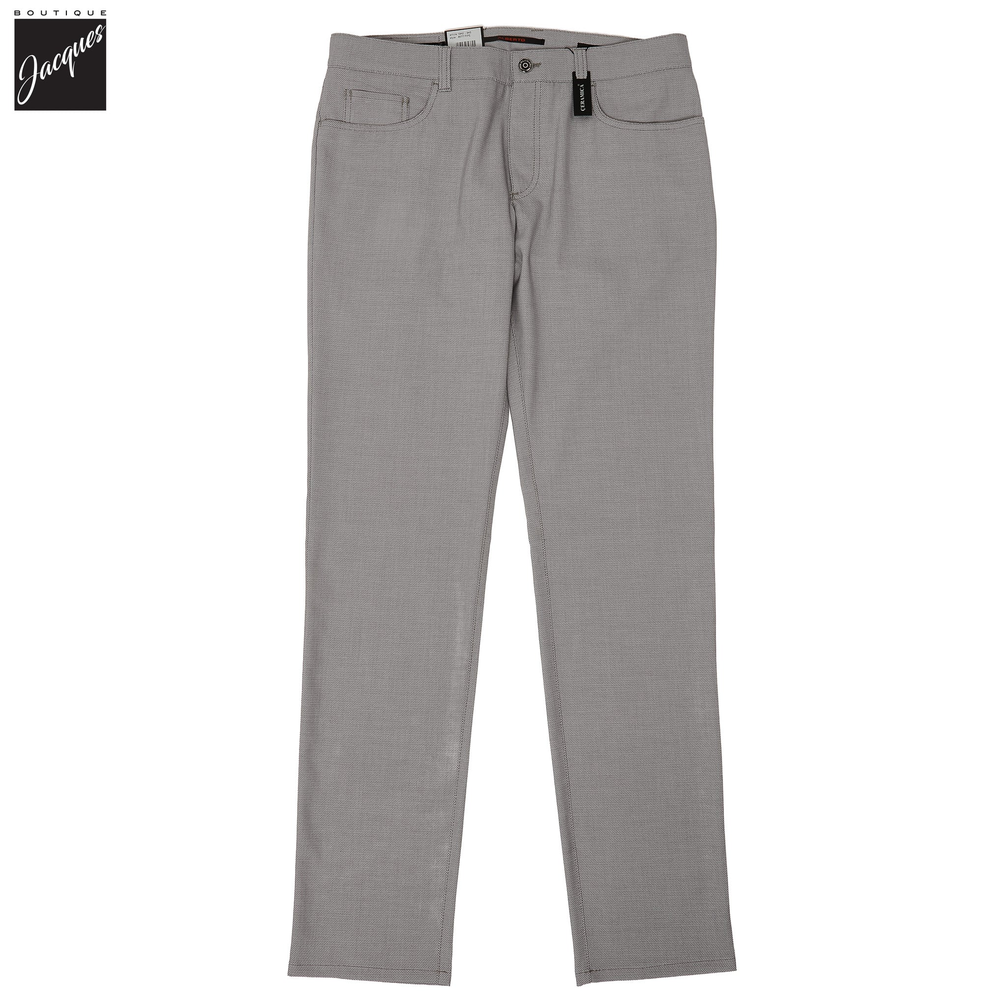 Light Gray Two-Tone Ceramica Pipe Regular Fit Five Pocket Pants - ALBERTO - Boutique Jacques International