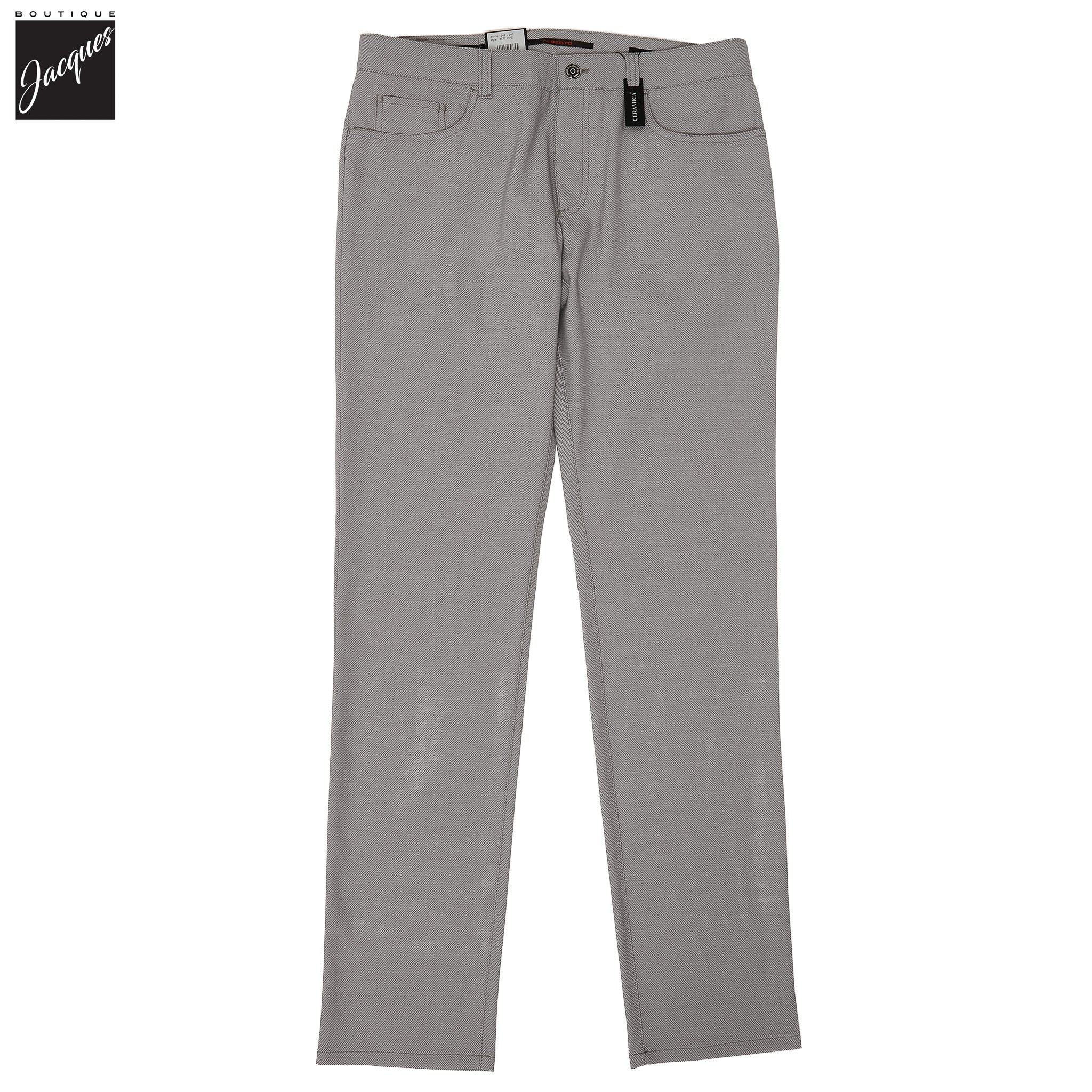 Light Gray Two-Tone Ceramica Pipe Regular Fit Five Pocket Pants - ALBERTO - Boutique Jacques International
