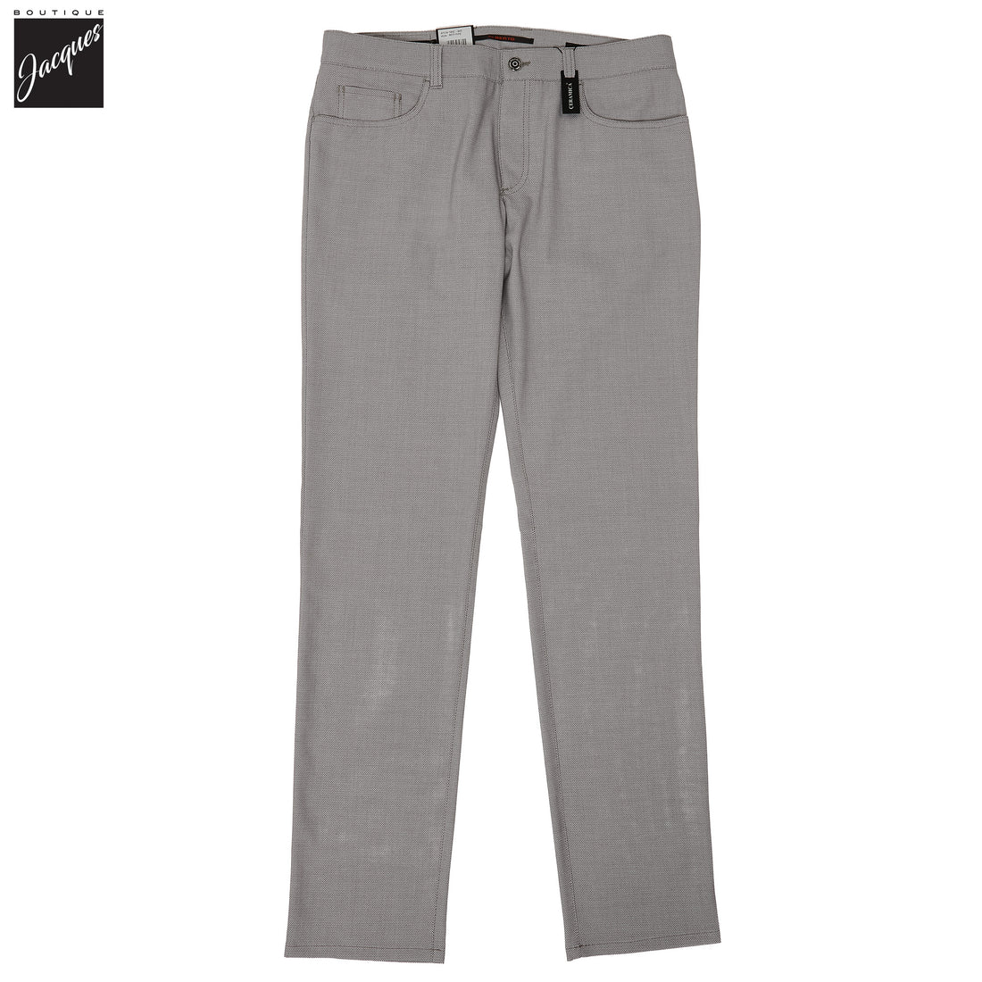 Light Gray Two-Tone Ceramica Pipe Regular Fit Five Pocket Pants - ALBERTO - Boutique Jacques International