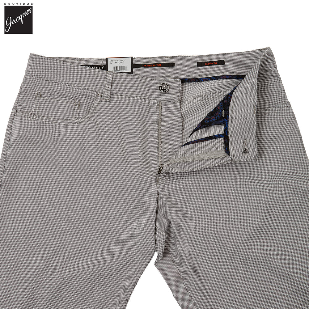Light Gray Two-Tone Ceramica Pipe Regular Fit Five Pocket Pants - ALBERTO - Boutique Jacques International