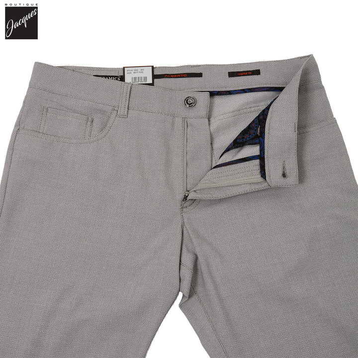 Light Gray Two-Tone Ceramica Pipe Regular Fit Five Pocket Pants - ALBERTO - Boutique Jacques International