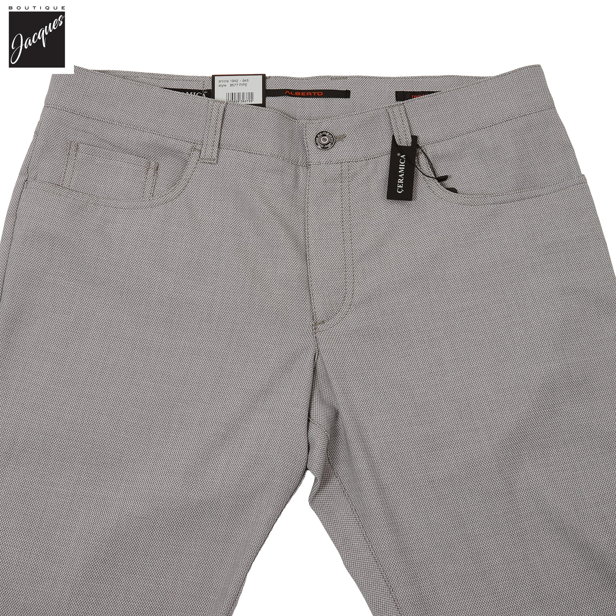 Light Gray Two-Tone Ceramica Pipe Regular Fit Five Pocket Pants - ALBERTO - Boutique Jacques International