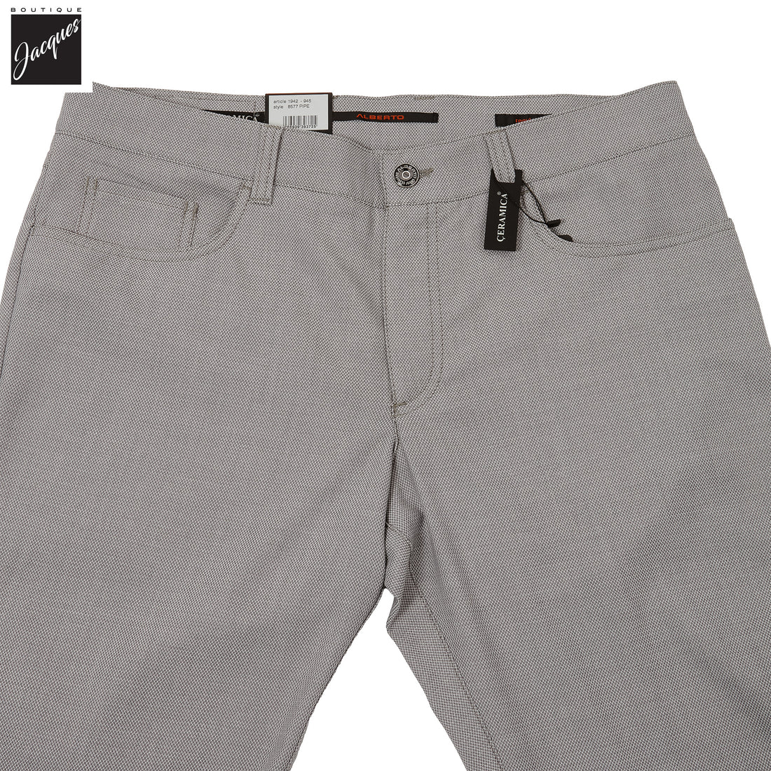 Light Gray Two-Tone Ceramica Pipe Regular Fit Five Pocket Pants - ALBERTO - Boutique Jacques International