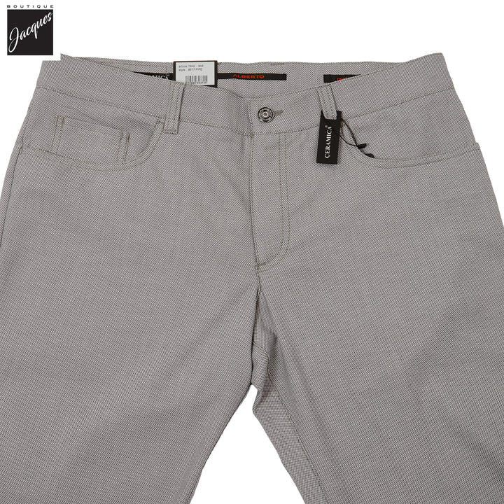 Light Gray Two-Tone Ceramica Pipe Regular Fit Five Pocket Pants - ALBERTO - Boutique Jacques International