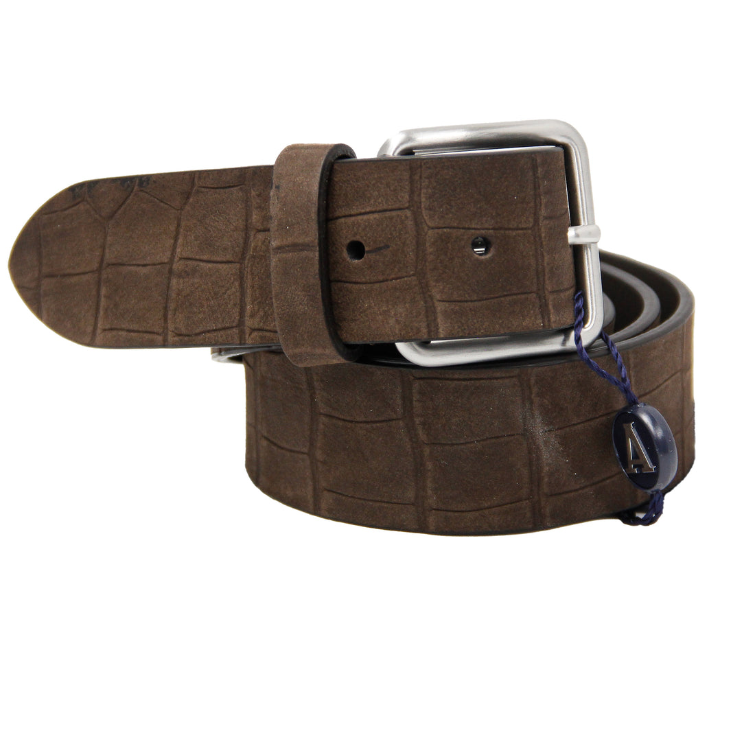 Brown Soft Nubuck Faux Croc Leather Belt - Anderson's - Boutique Jacques International