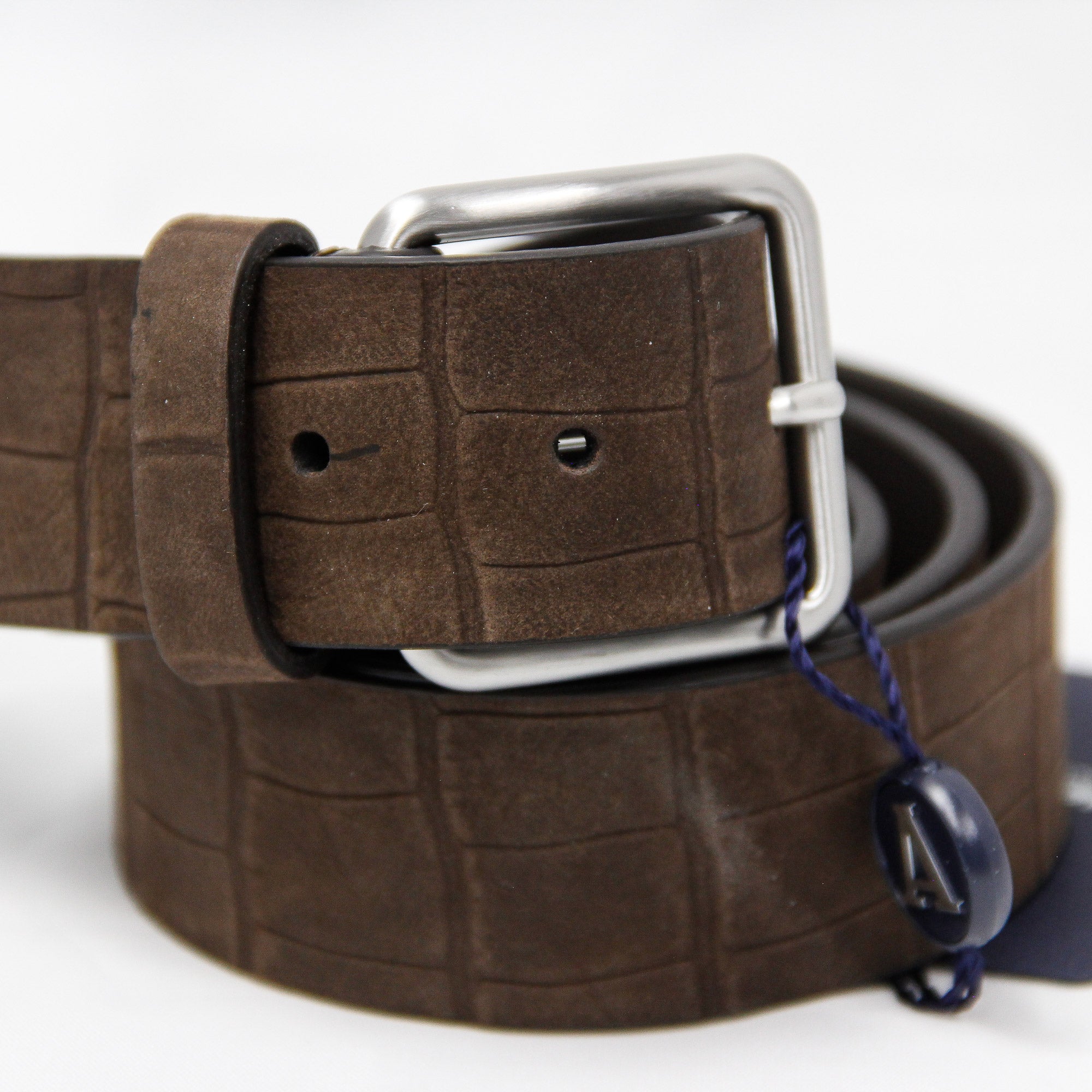 Brown Soft Nubuck Faux Croc Leather Belt - Anderson's - Boutique Jacques International