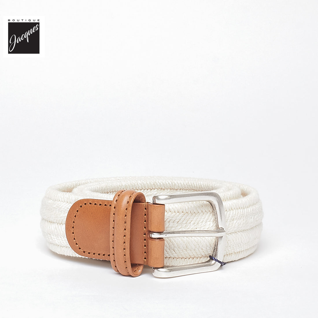 Café Cream Linen Cotton Woven Stretch Belt - Anderson's