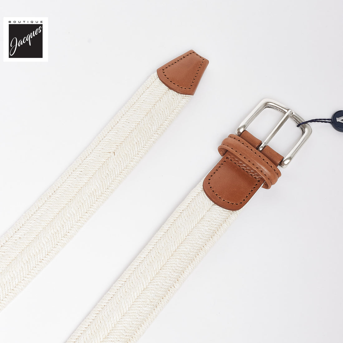 Café Cream Linen Cotton Woven Stretch Belt - Anderson's